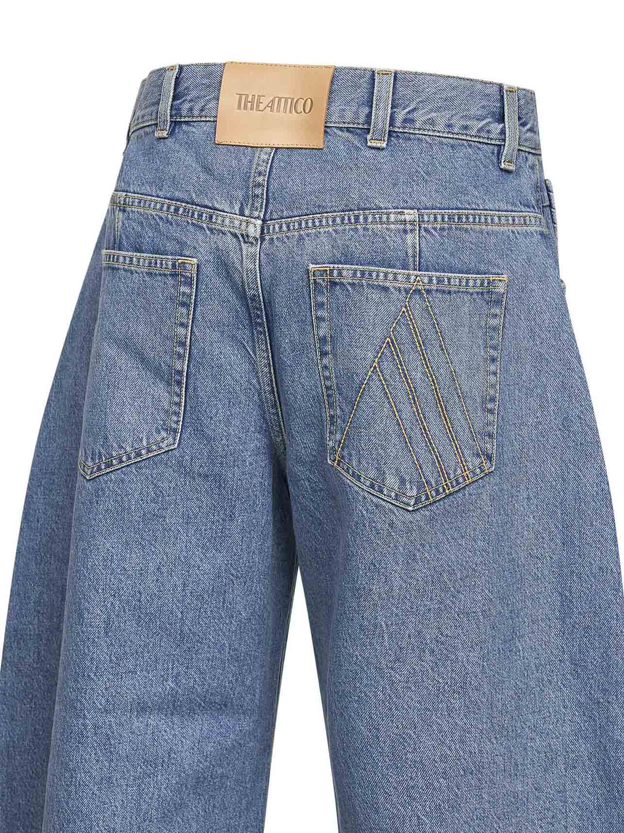 The Attico Women Sky Blue Washed Denim Wide Cropped Jeans THE ATTICO