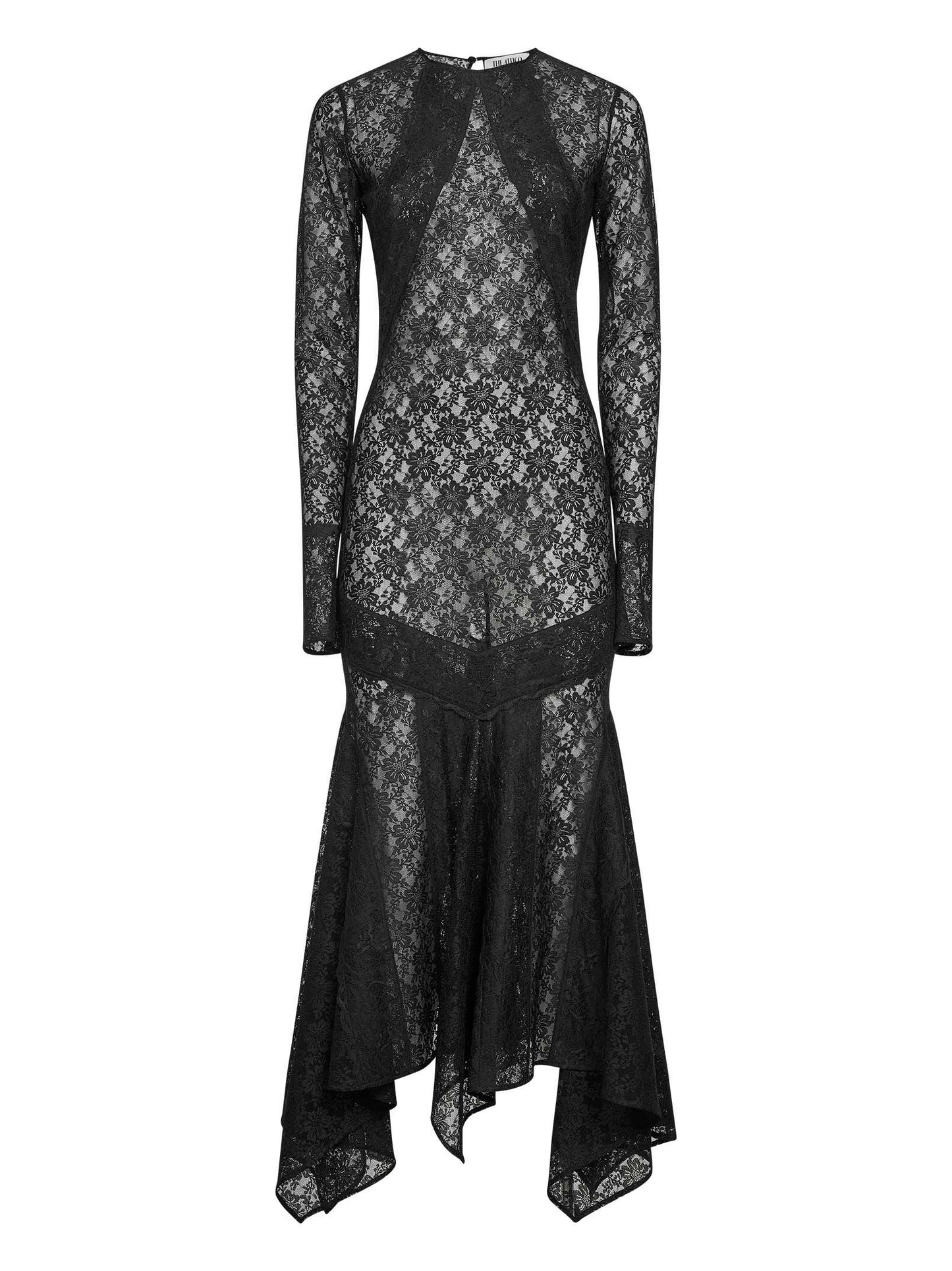 The Attico Women Black Stretch Lace Asymmetric Midi Dress THE ATTICO