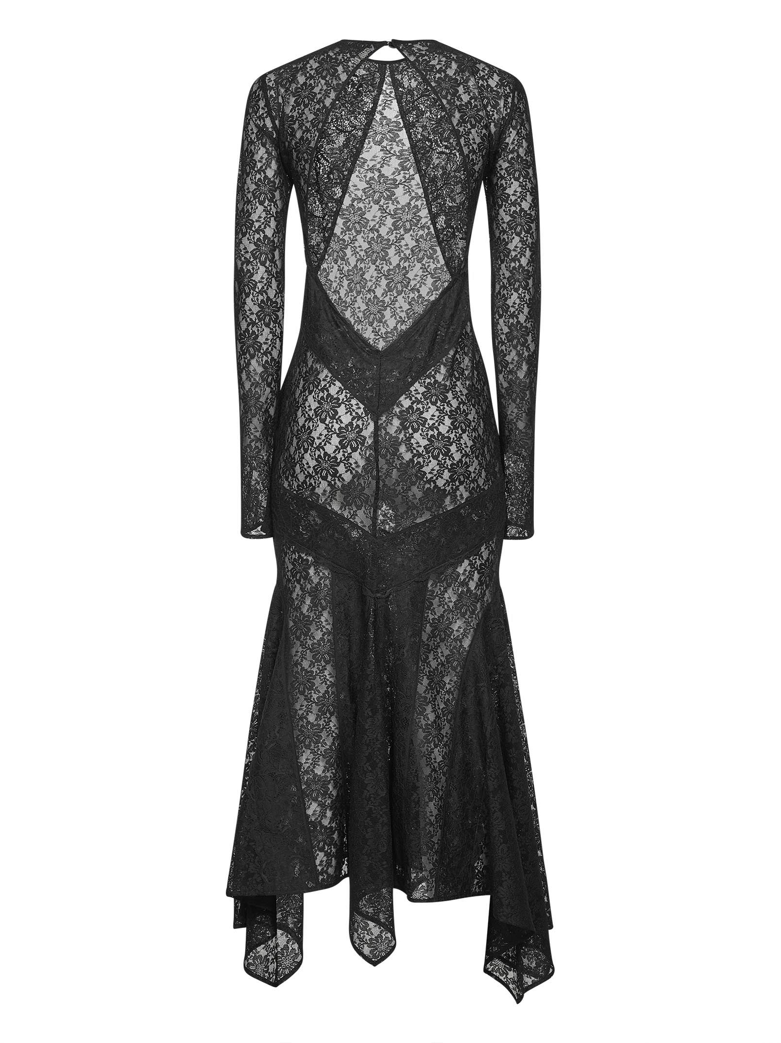 The Attico Women Black Stretch Lace Asymmetric Midi Dress THE ATTICO