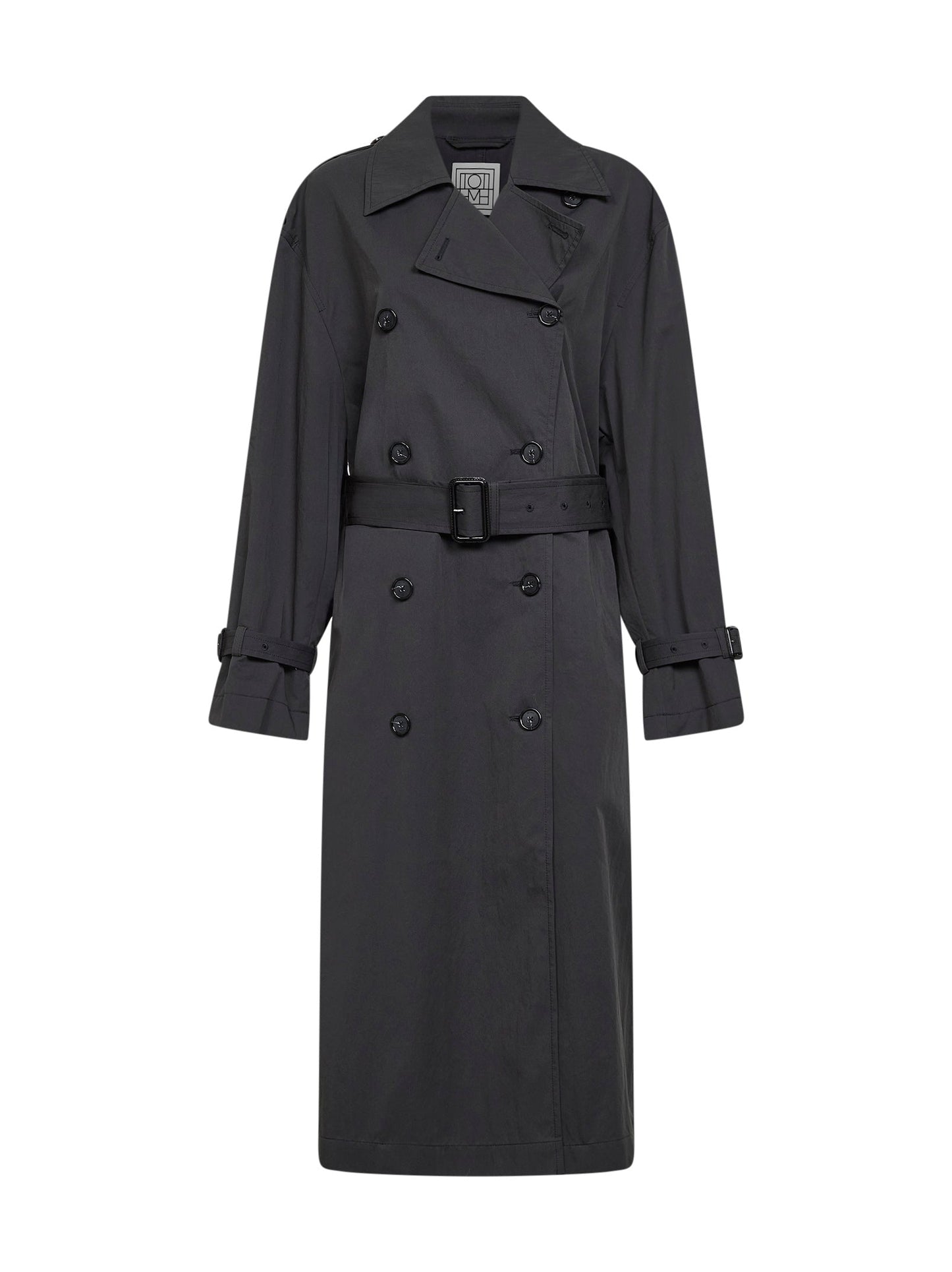 Toteme Women Washed Black Crisp Cotton Blend Double-Breasted Trench Coat TOTEME