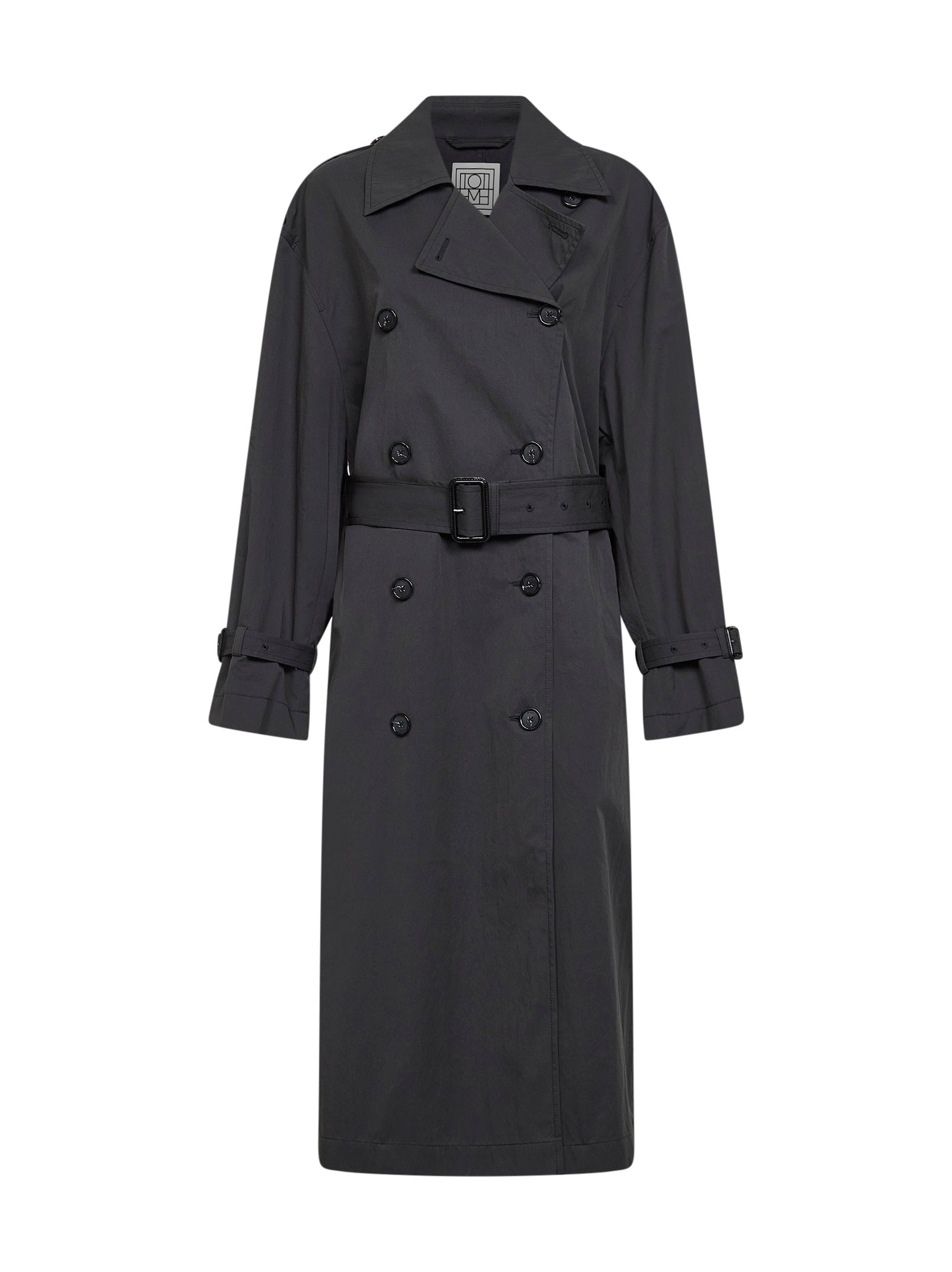 Toteme Women Washed Black Crisp Cotton Blend Double-Breasted Trench Coat TOTEME