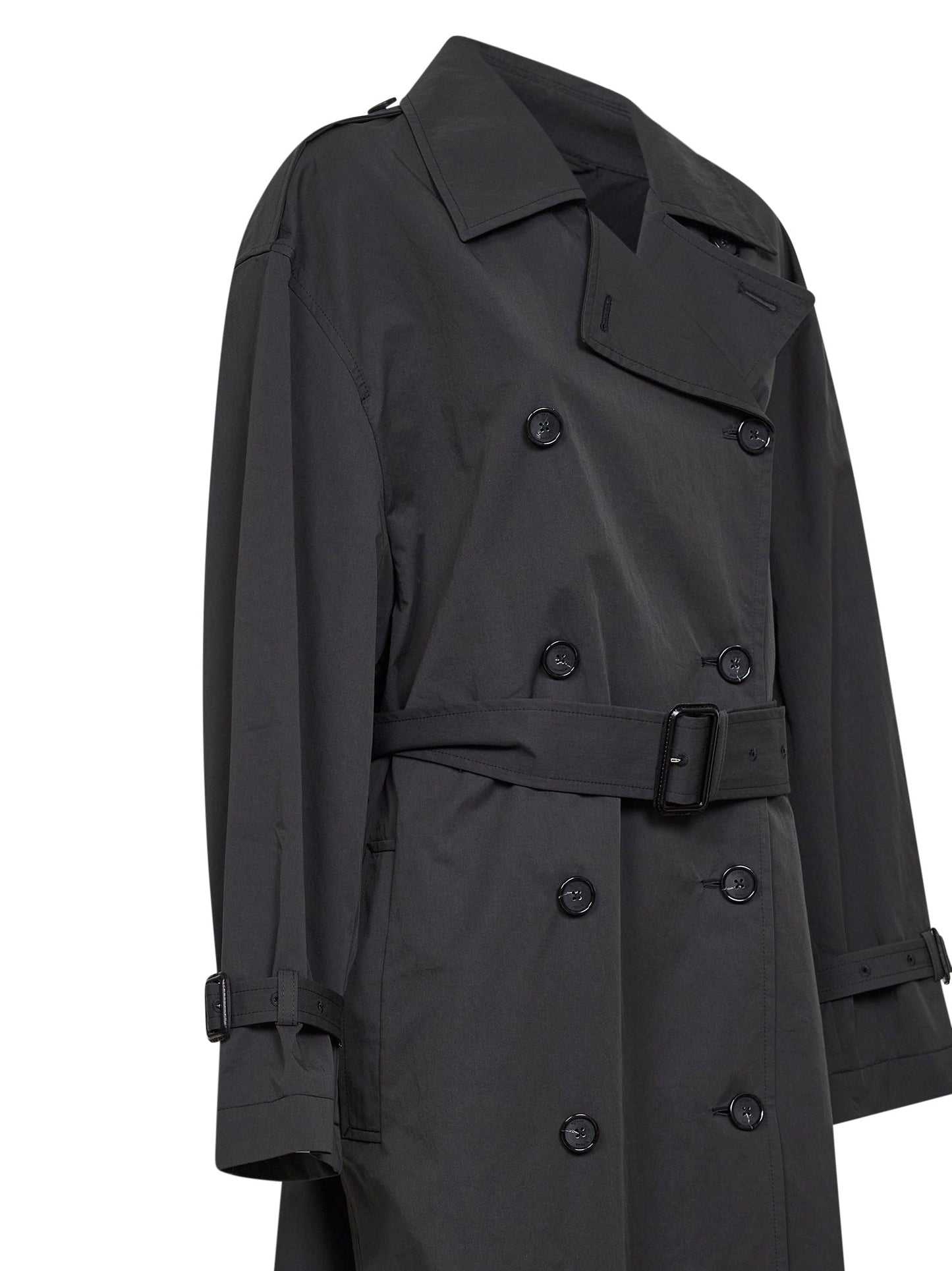 Toteme Women Washed Black Crisp Cotton Blend Double-Breasted Trench Coat TOTEME