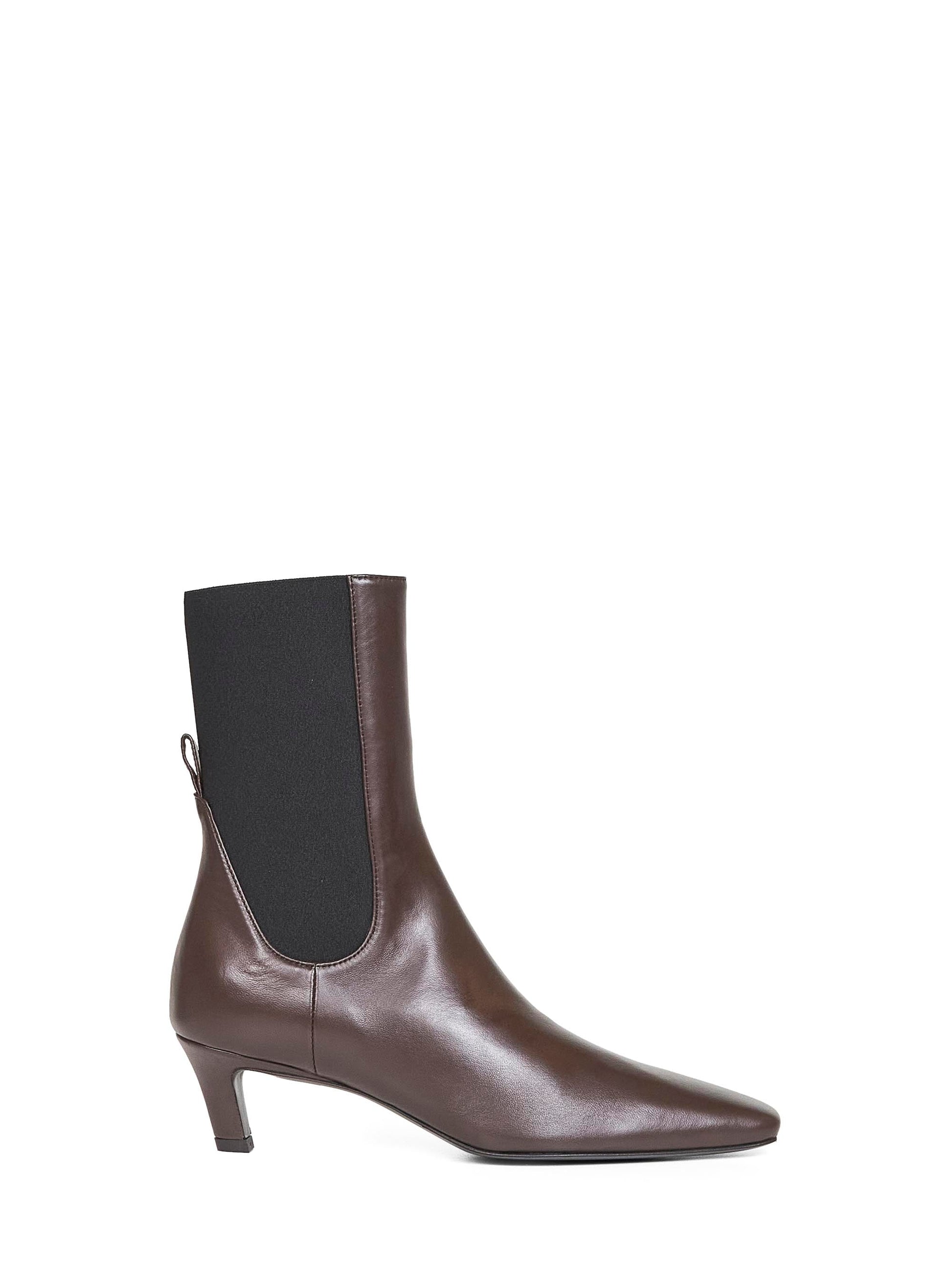 Toteme Women Brown Leather Mid-Heel Ankle Boots TOTEME