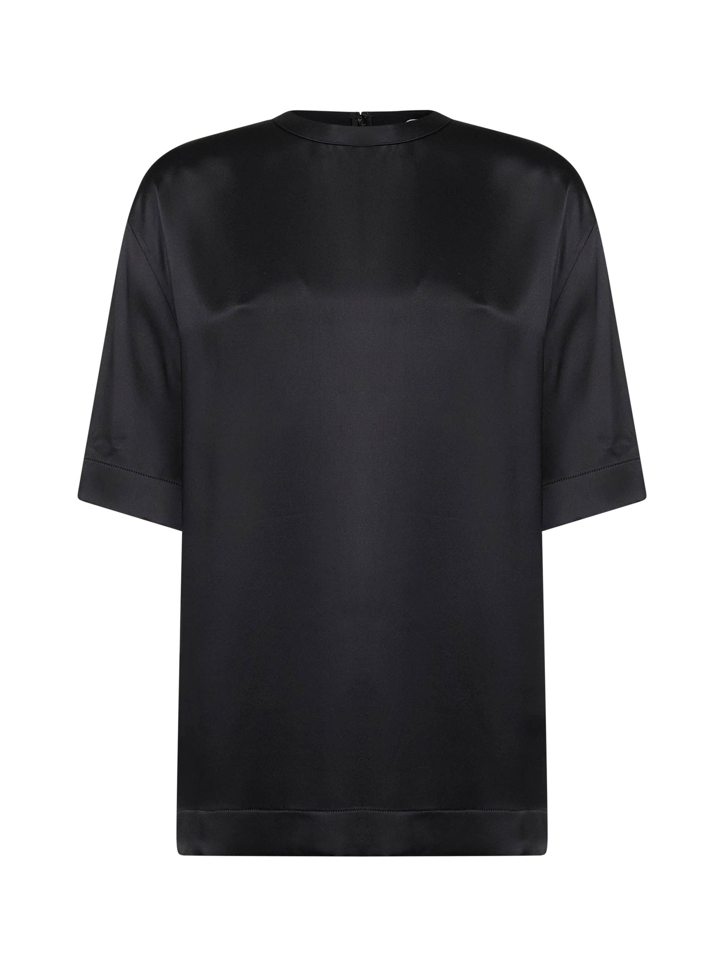 Toteme Women Black Viscose Satin Crewneck T-Shirt TOTEME