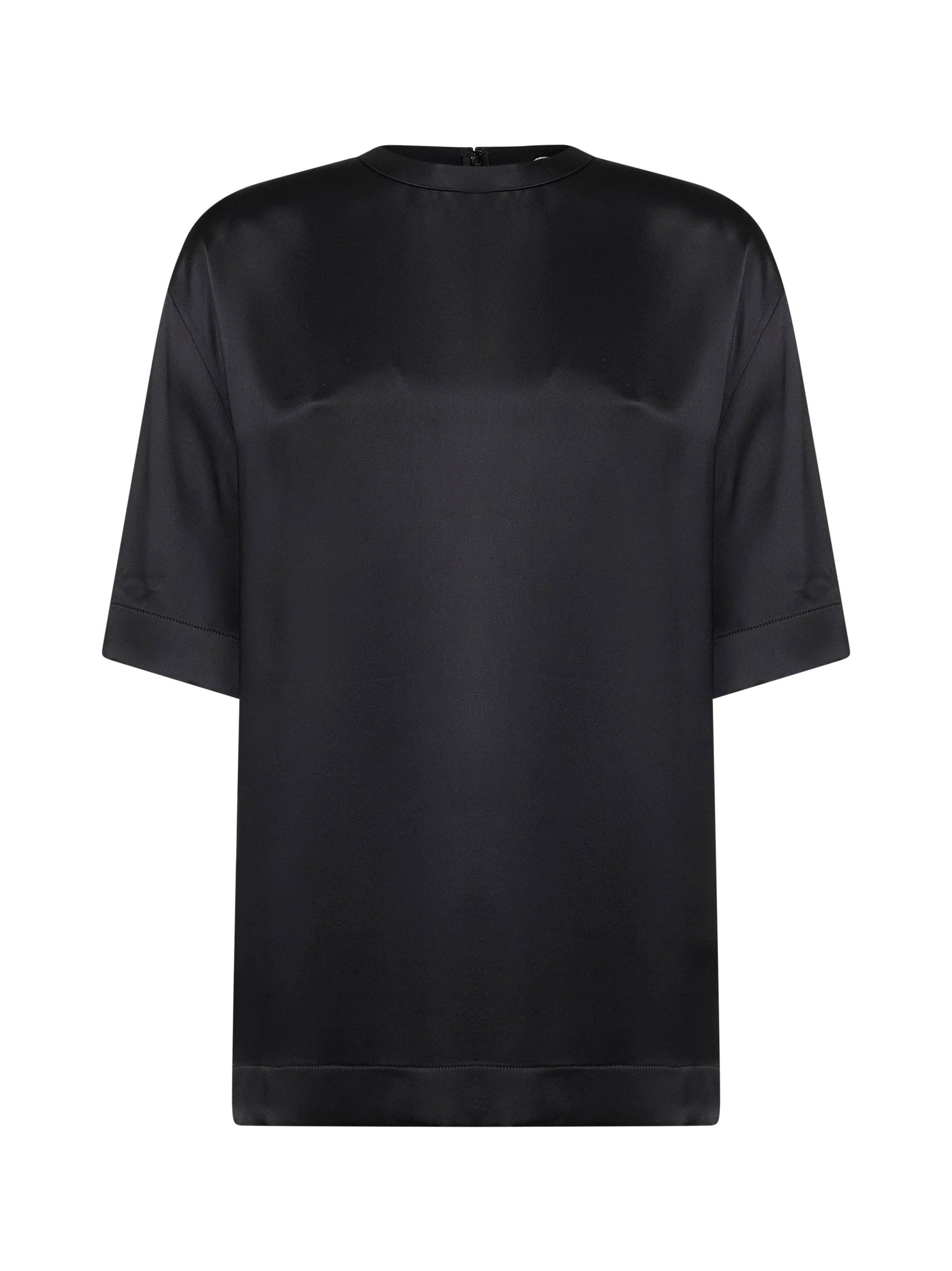 Toteme Women Black Viscose Satin Crewneck T-Shirt TOTEME