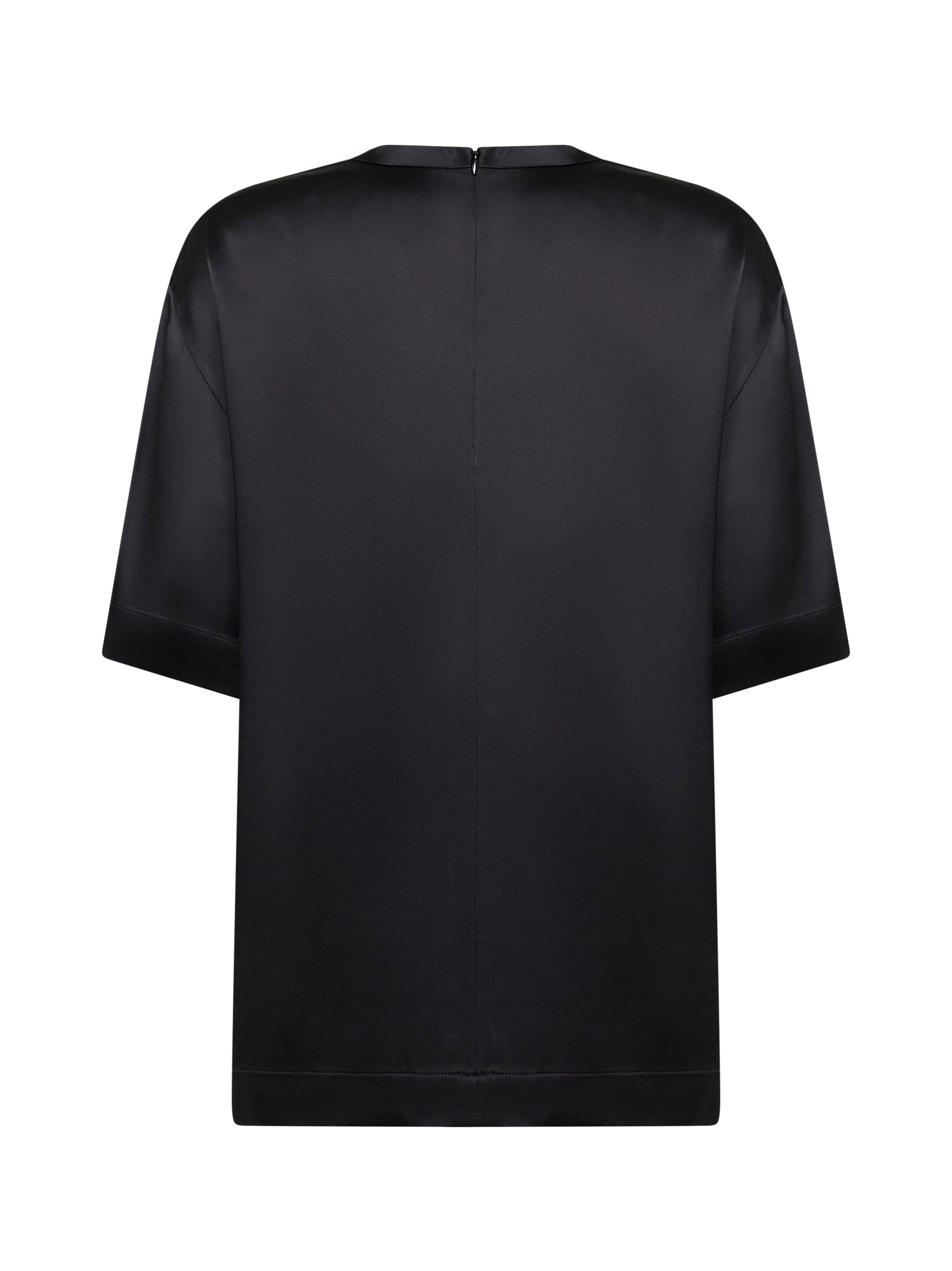 Toteme Women Black Viscose Satin Crewneck T-Shirt TOTEME