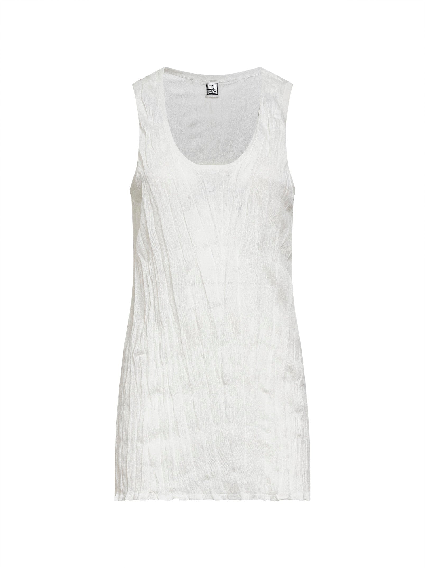 Toteme Women White Crinkled Viscose Blend Knit Tank Top TOTEME