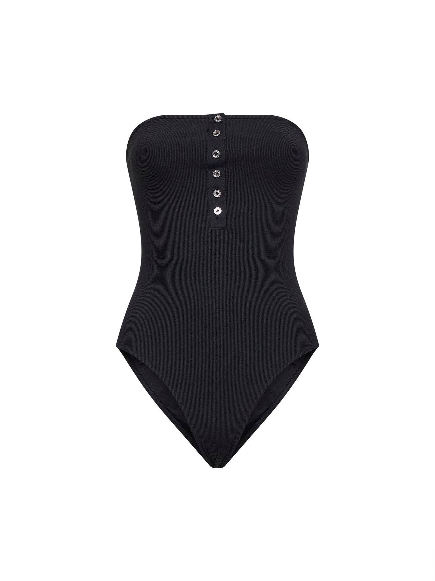 Toteme Women Black Ribbed Stretch Jersey Strapless One-Piece Swimsuit TOTEME