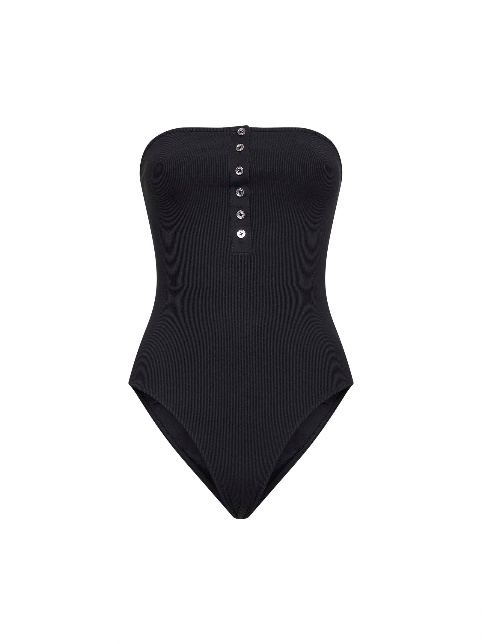 Toteme Women Black Ribbed Stretch Jersey Strapless One-Piece Swimsuit TOTEME