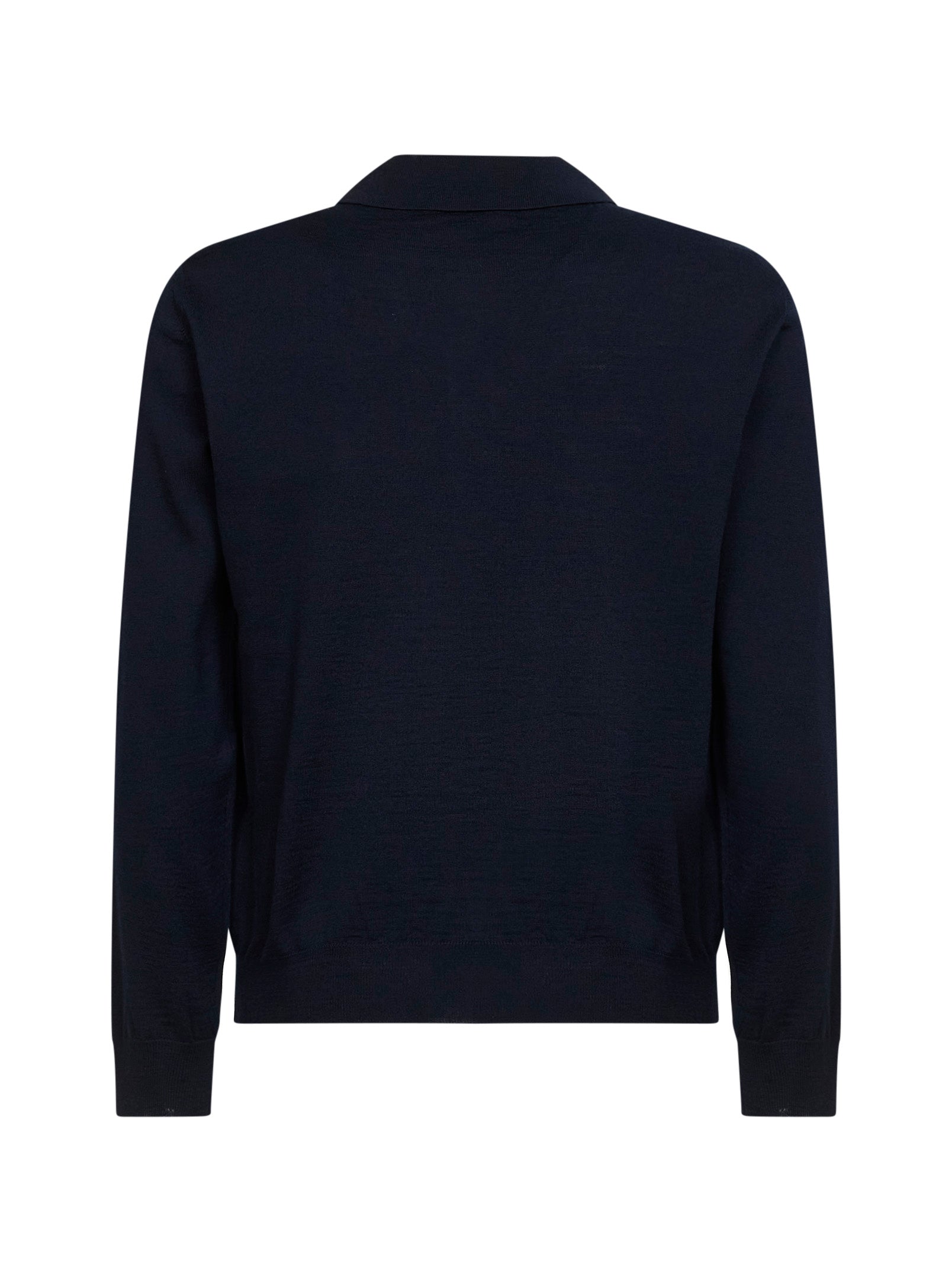 Valentino Men Navy Blue Wool Knit Valentino Polo Shirt With Vlogo Patch VALENTINO