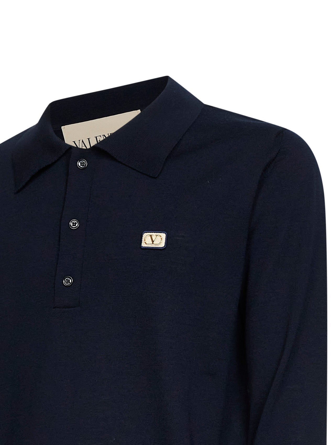 Valentino Men Navy Blue Wool Knit Valentino Polo Shirt With Vlogo Patch VALENTINO