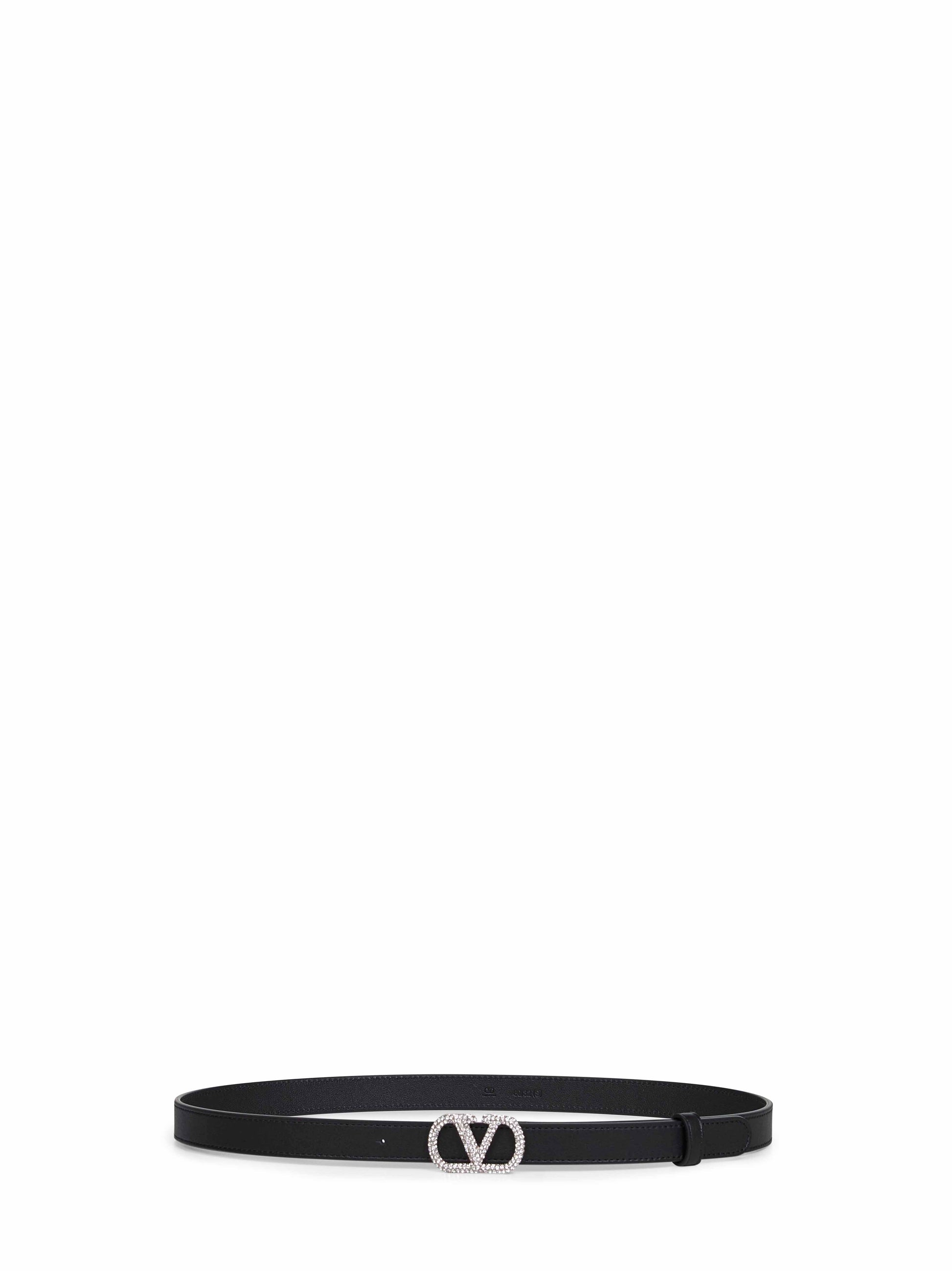 Valentino Garavani Women Black Leather Crystal-Embellished Vlogo Signature Belt VALENTINO GARAVANI