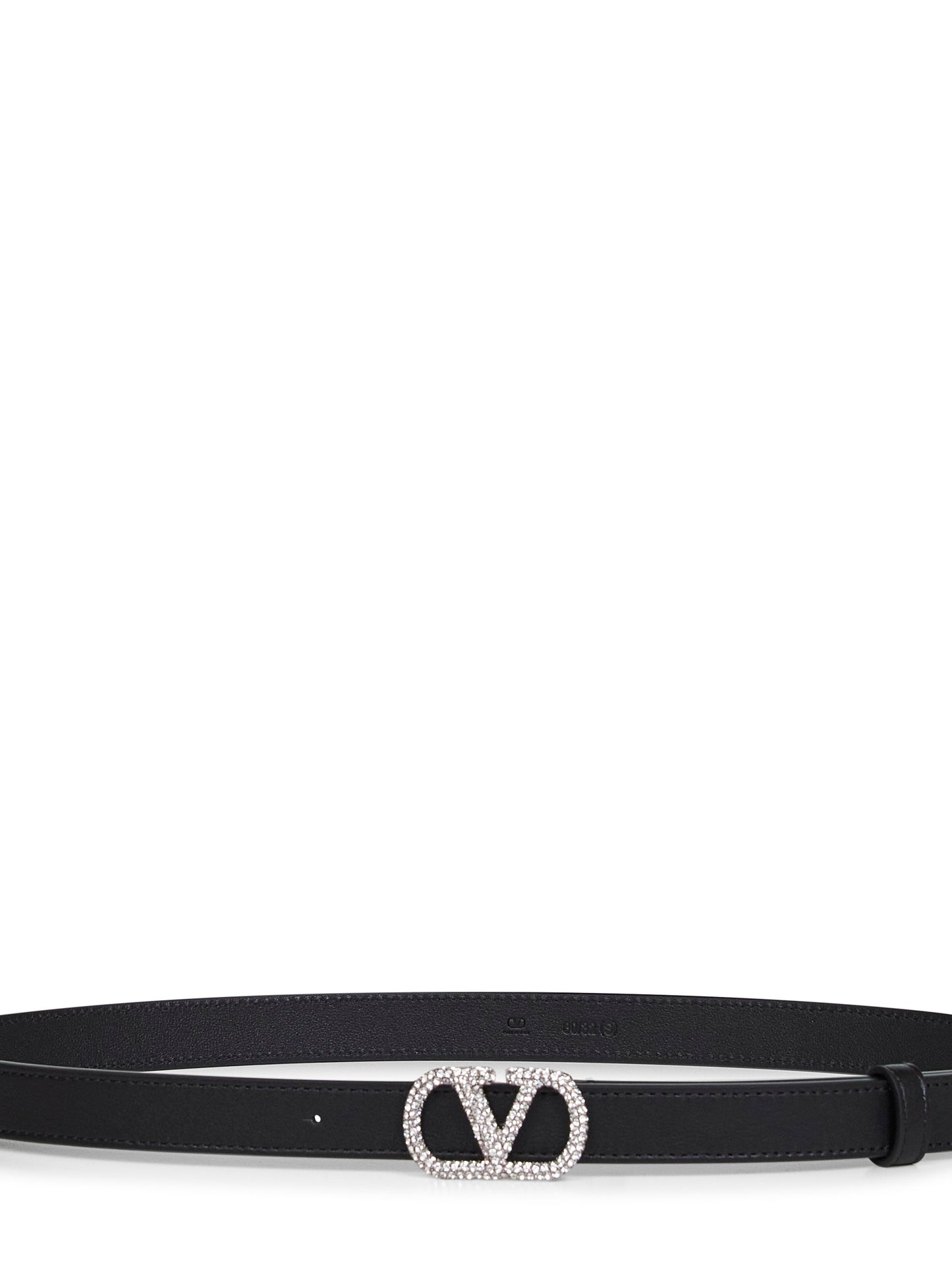 Valentino Garavani Women Black Leather Crystal-Embellished Vlogo Signature Belt VALENTINO GARAVANI