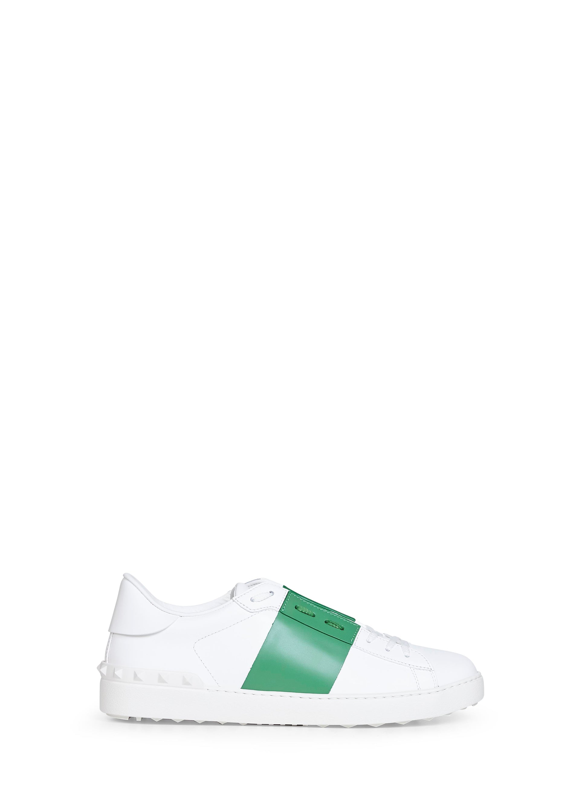 Valentino Garavani Men White And Green Calfskin Leather Open Sneakers VALENTINO GARAVANI