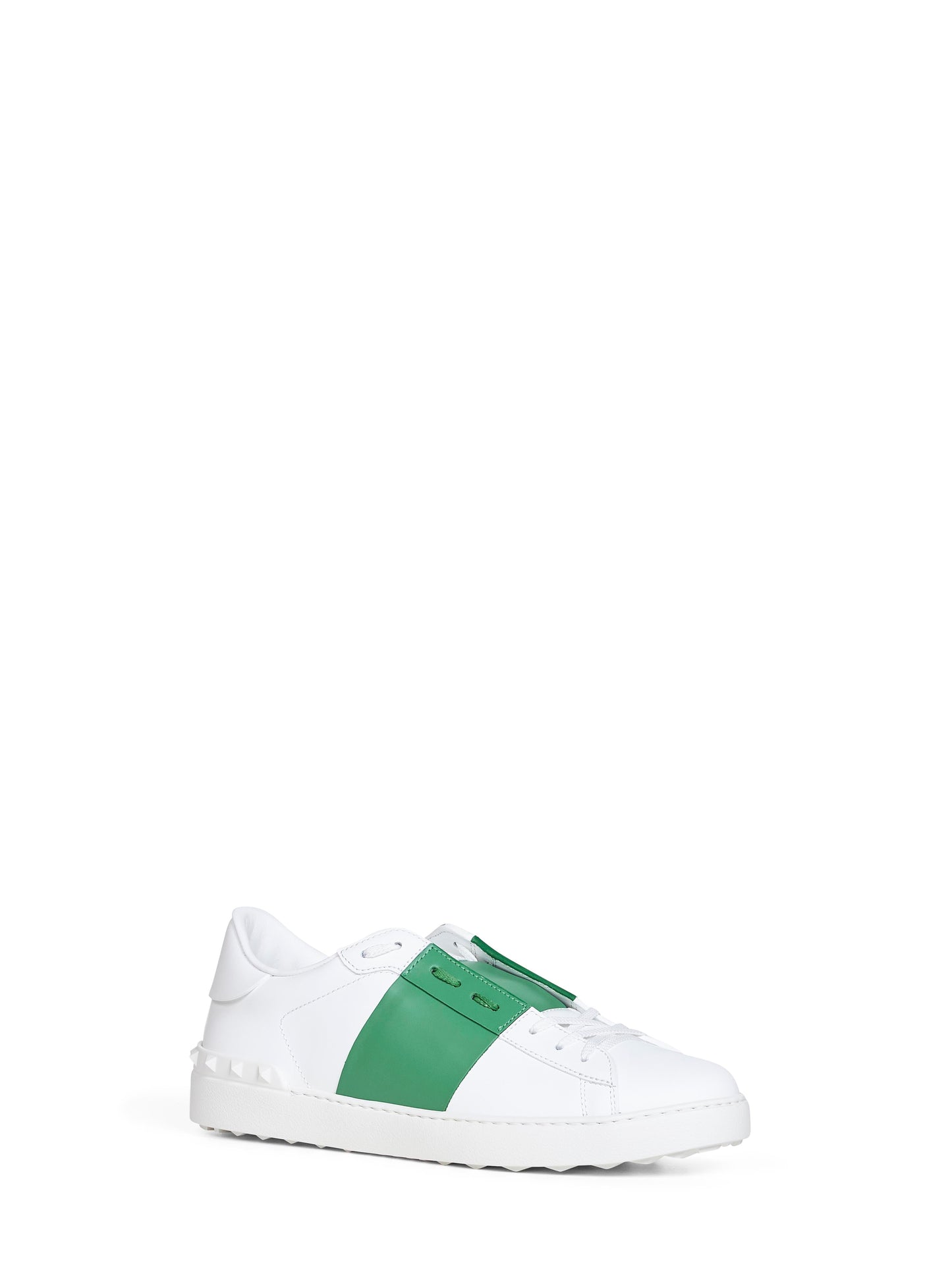 Valentino Garavani Men White And Green Calfskin Leather Open Sneakers VALENTINO GARAVANI