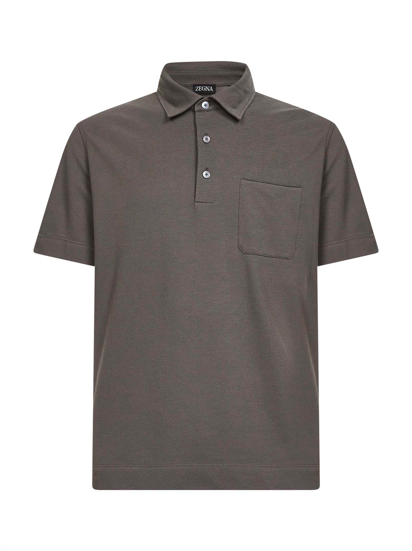 Zegna Men Dark Beige Cotton Pique Polo Shirt With Chest Pocket ZEGNA