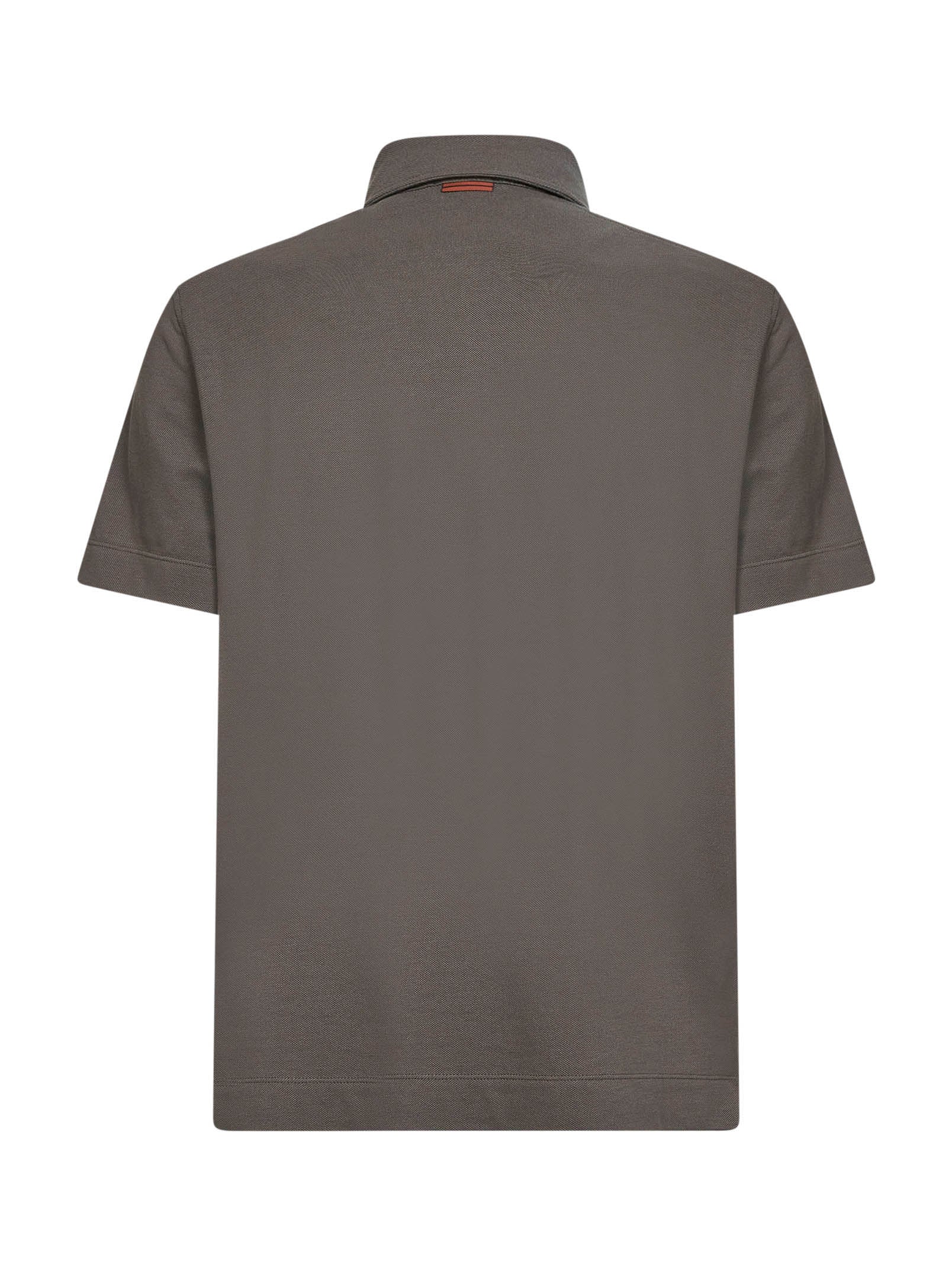 Zegna Men Dark Beige Cotton Pique Polo Shirt With Chest Pocket ZEGNA