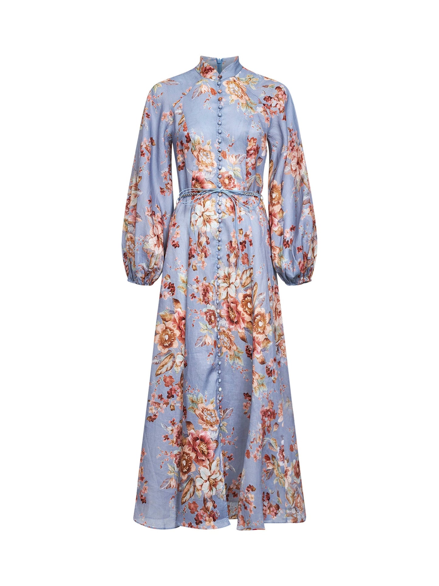 Zimmermann Women Light Blue Floral Chambray Linen Awaken Midi Dress ZIMMERMANN