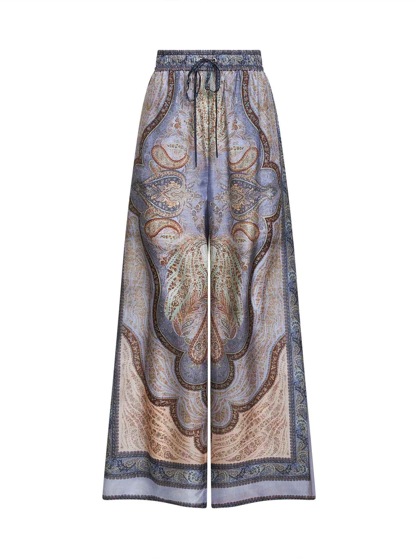 Zimmermann Women Tapestry-Print Blue Silk Habotai Wanderlust Trousers ZIMMERMANN