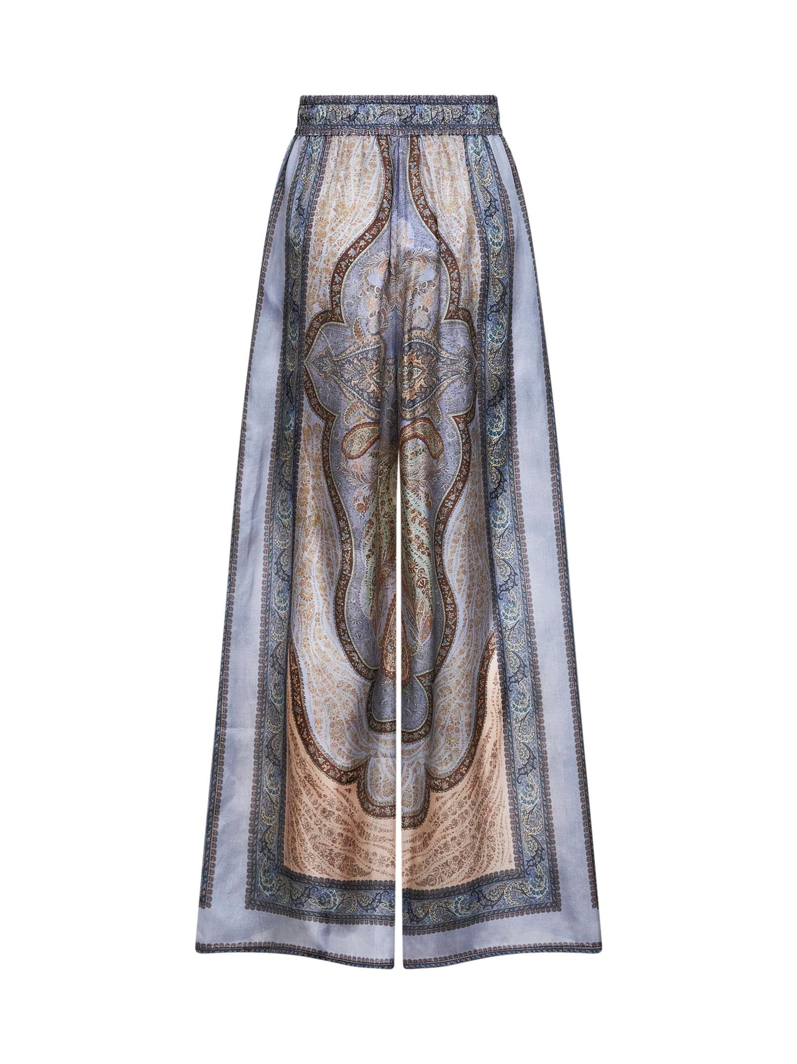 Zimmermann Women Tapestry-Print Blue Silk Habotai Wanderlust Trousers ZIMMERMANN