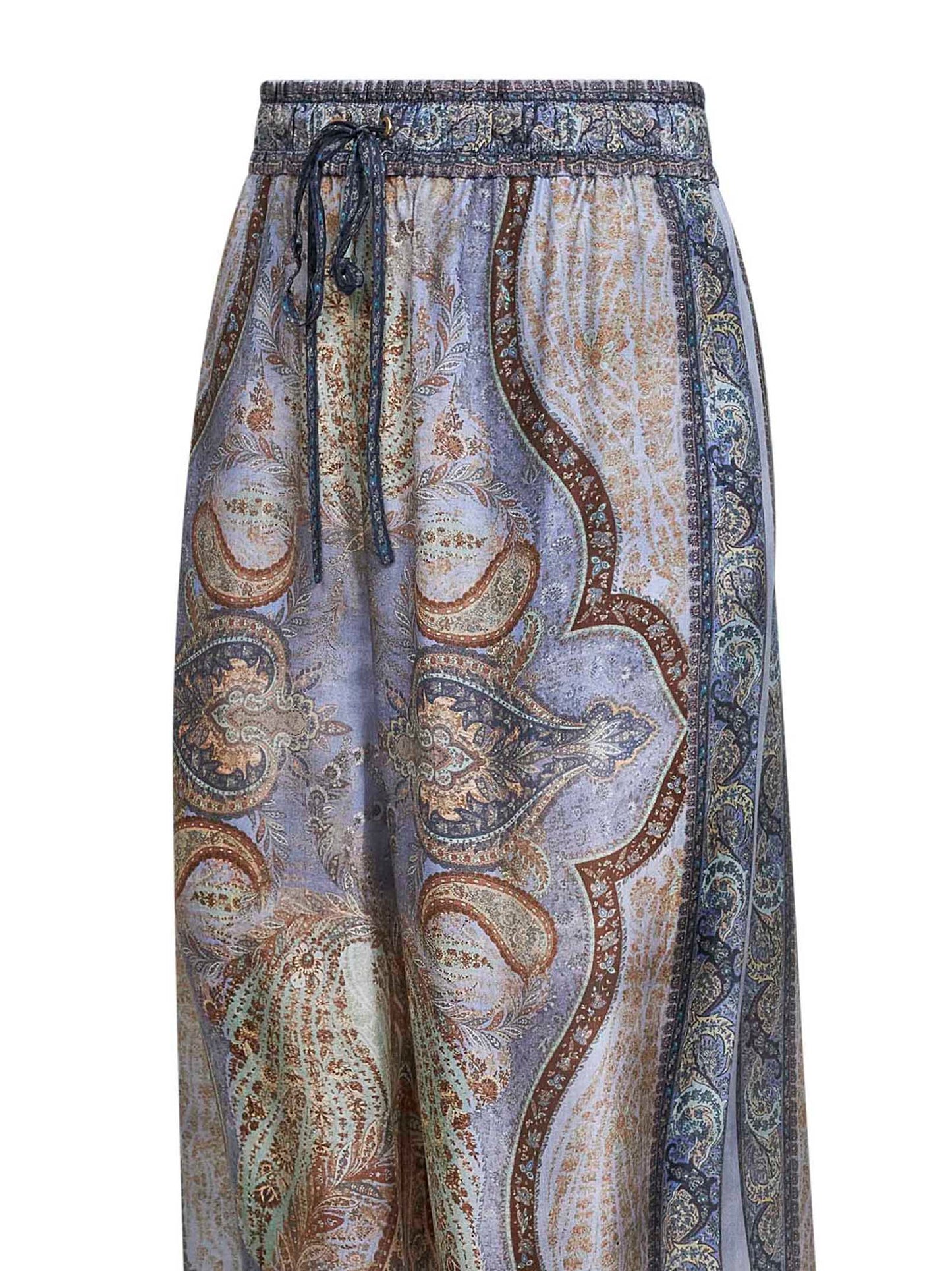 Zimmermann Women Tapestry-Print Blue Silk Habotai Wanderlust Trousers ZIMMERMANN