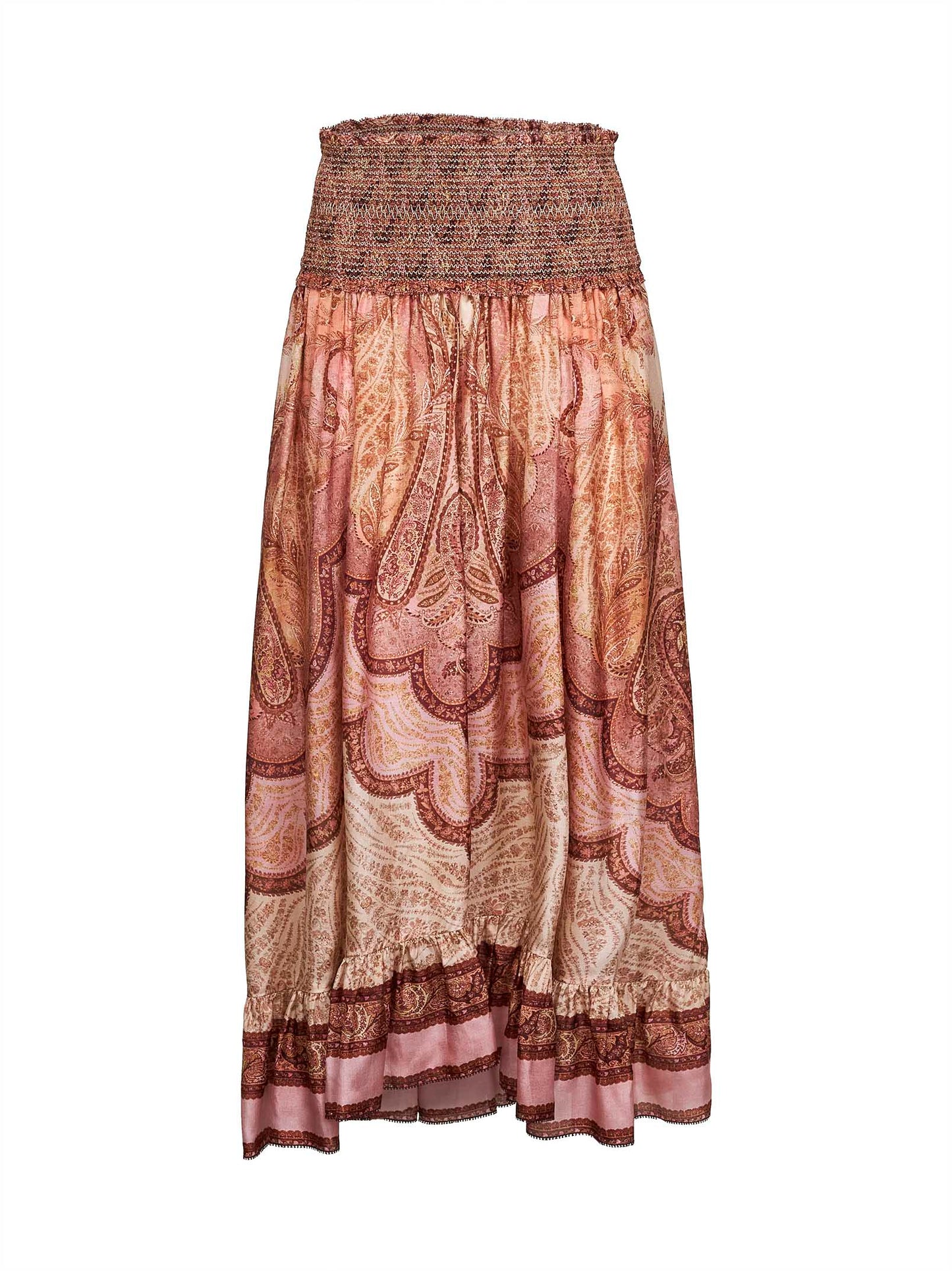 Zimmermann Women Tapestry-Print Burgundy Silk Habotai Wanderlust Maxi Skirt ZIMMERMANN