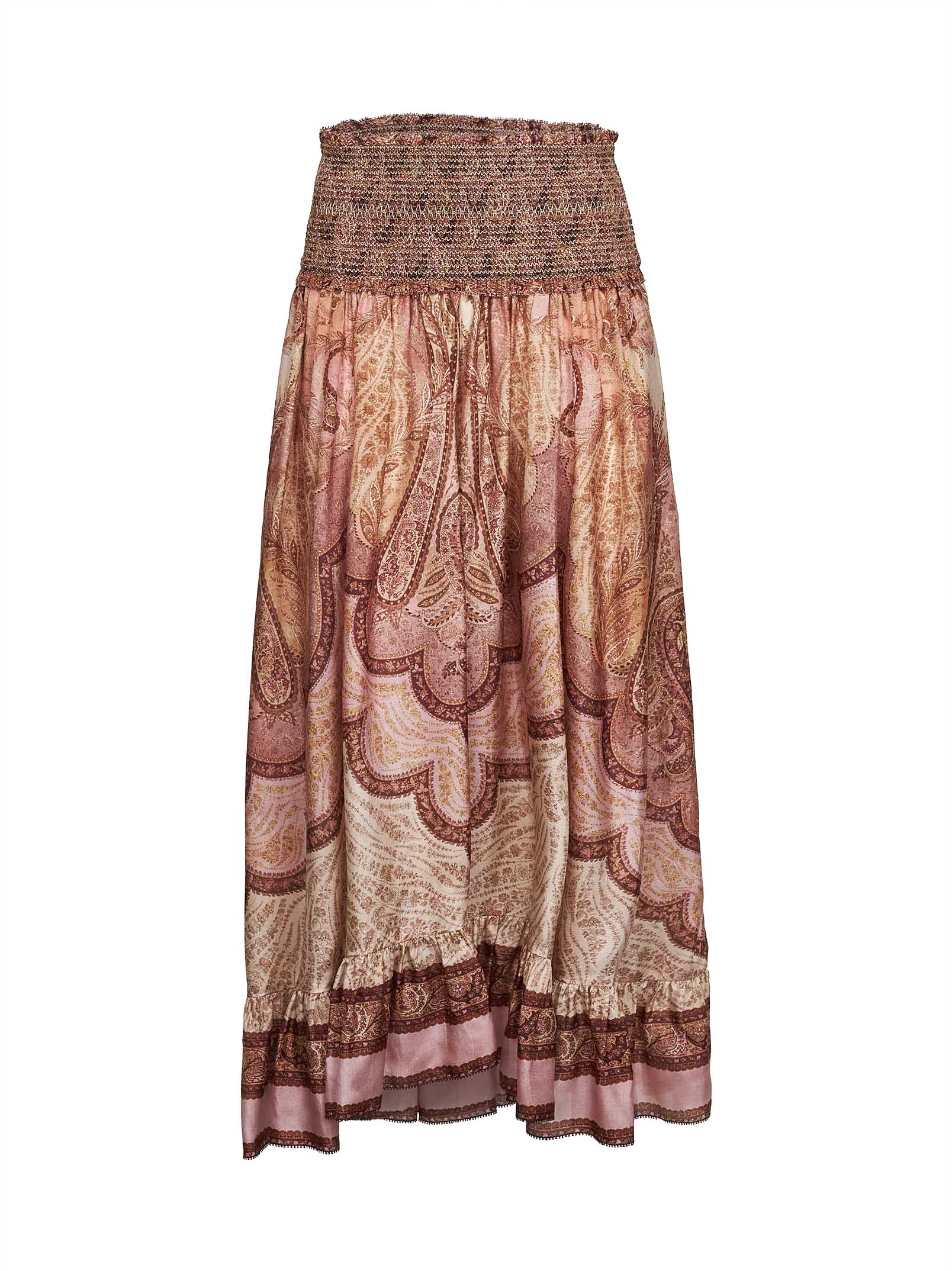 Zimmermann Women Tapestry-Print Burgundy Silk Habotai Wanderlust Maxi Skirt ZIMMERMANN