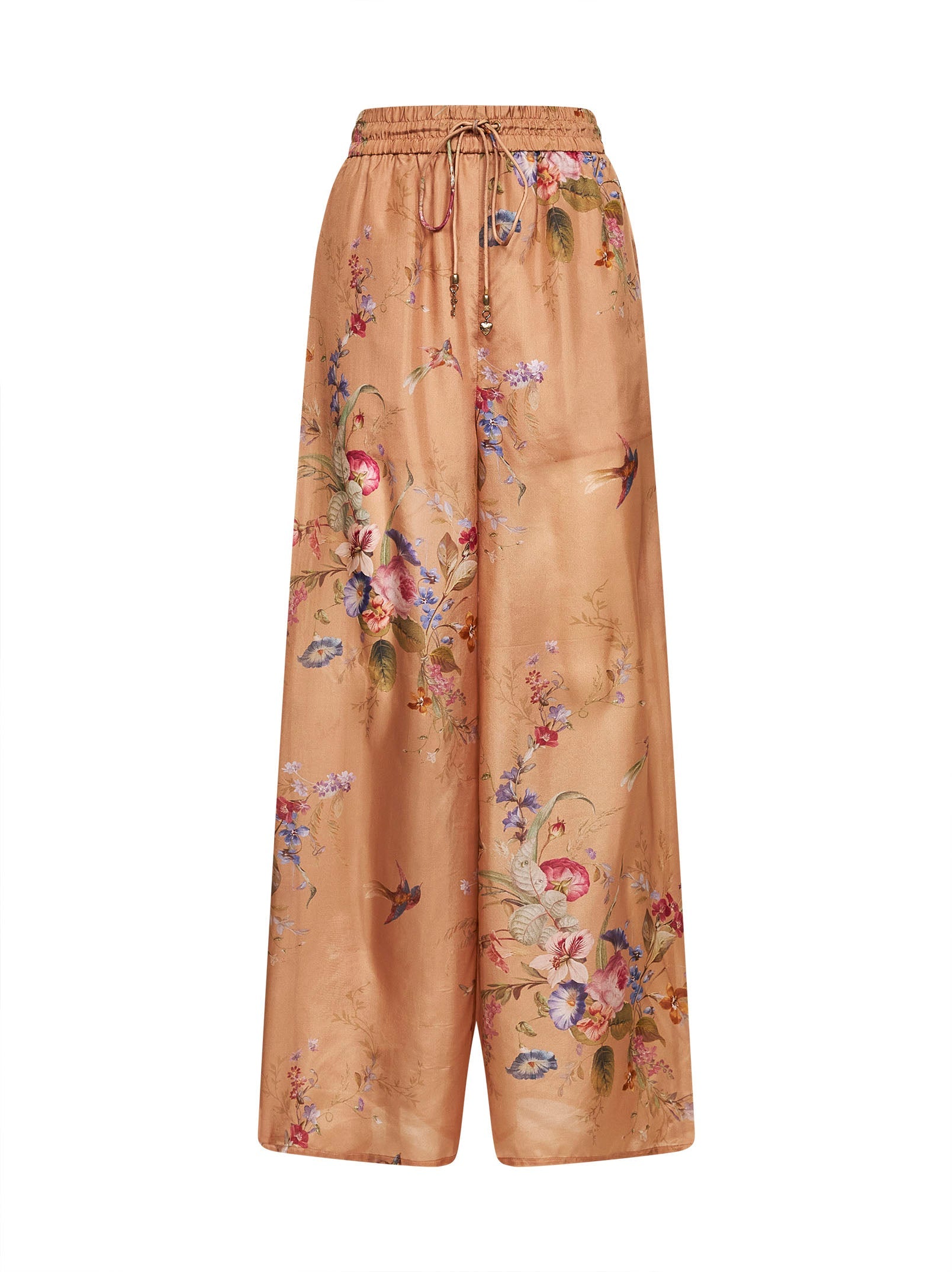 Zimmermann Women Floral-Print Beige Silk Habotai Patience Trousers ZIMMERMANN