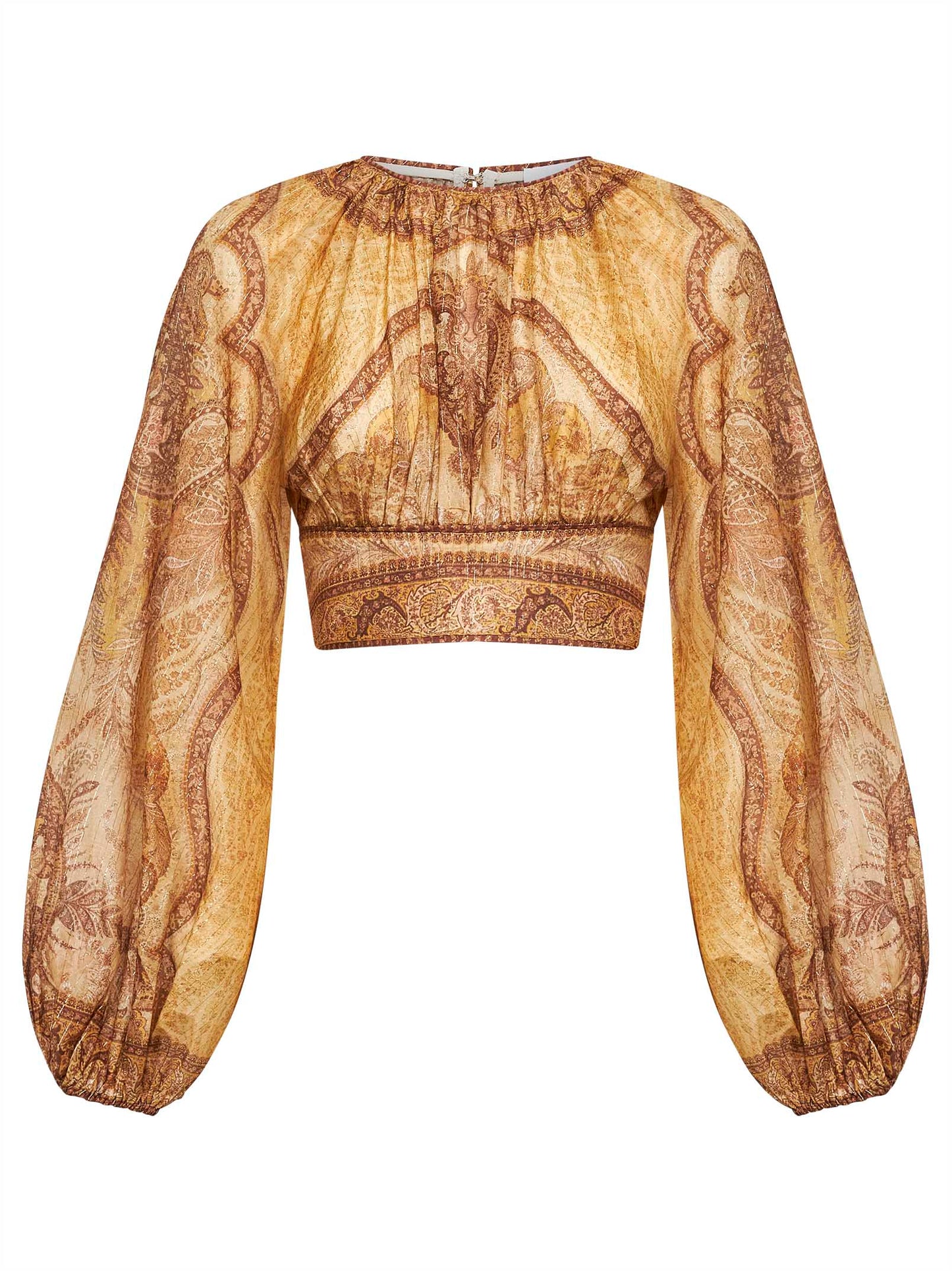 Zimmermann Women Tapestry-Print Mustard Cotton-Silk Blend Wanderlust Bodice ZIMMERMANN