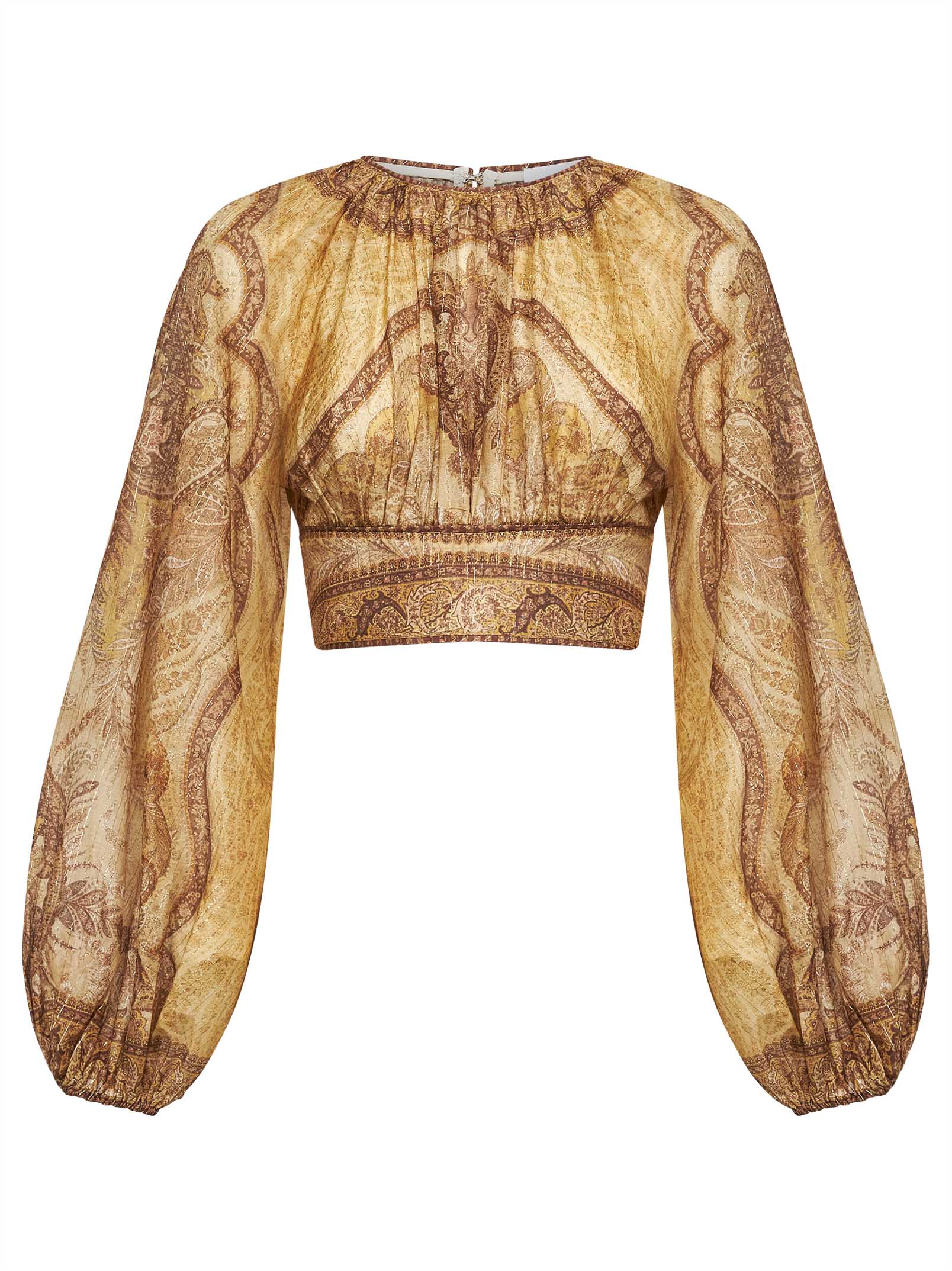 Zimmermann Women Tapestry-Print Mustard Cotton-Silk Blend Wanderlust Bodice ZIMMERMANN
