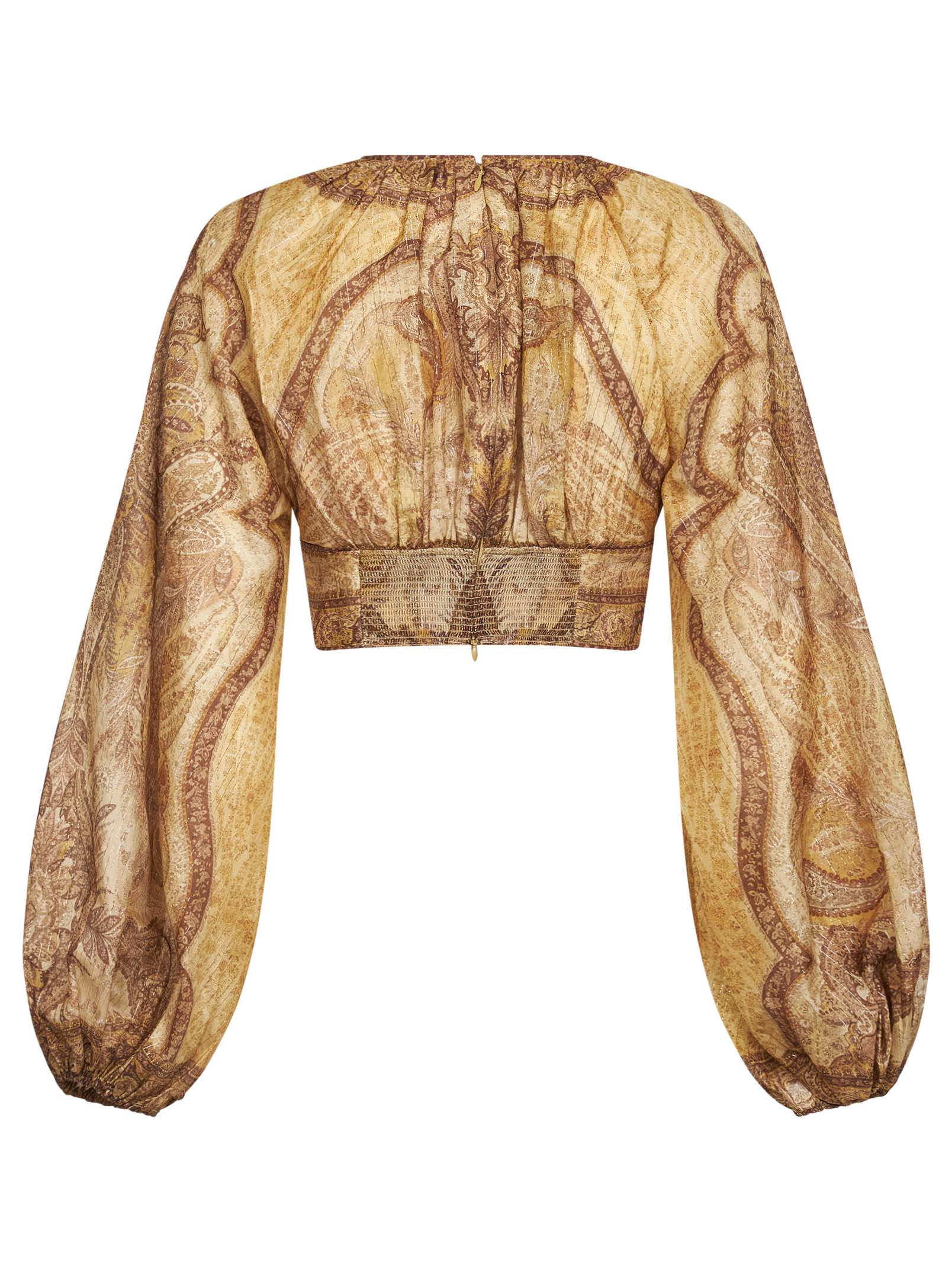 Zimmermann Women Tapestry-Print Mustard Cotton-Silk Blend Wanderlust Bodice ZIMMERMANN