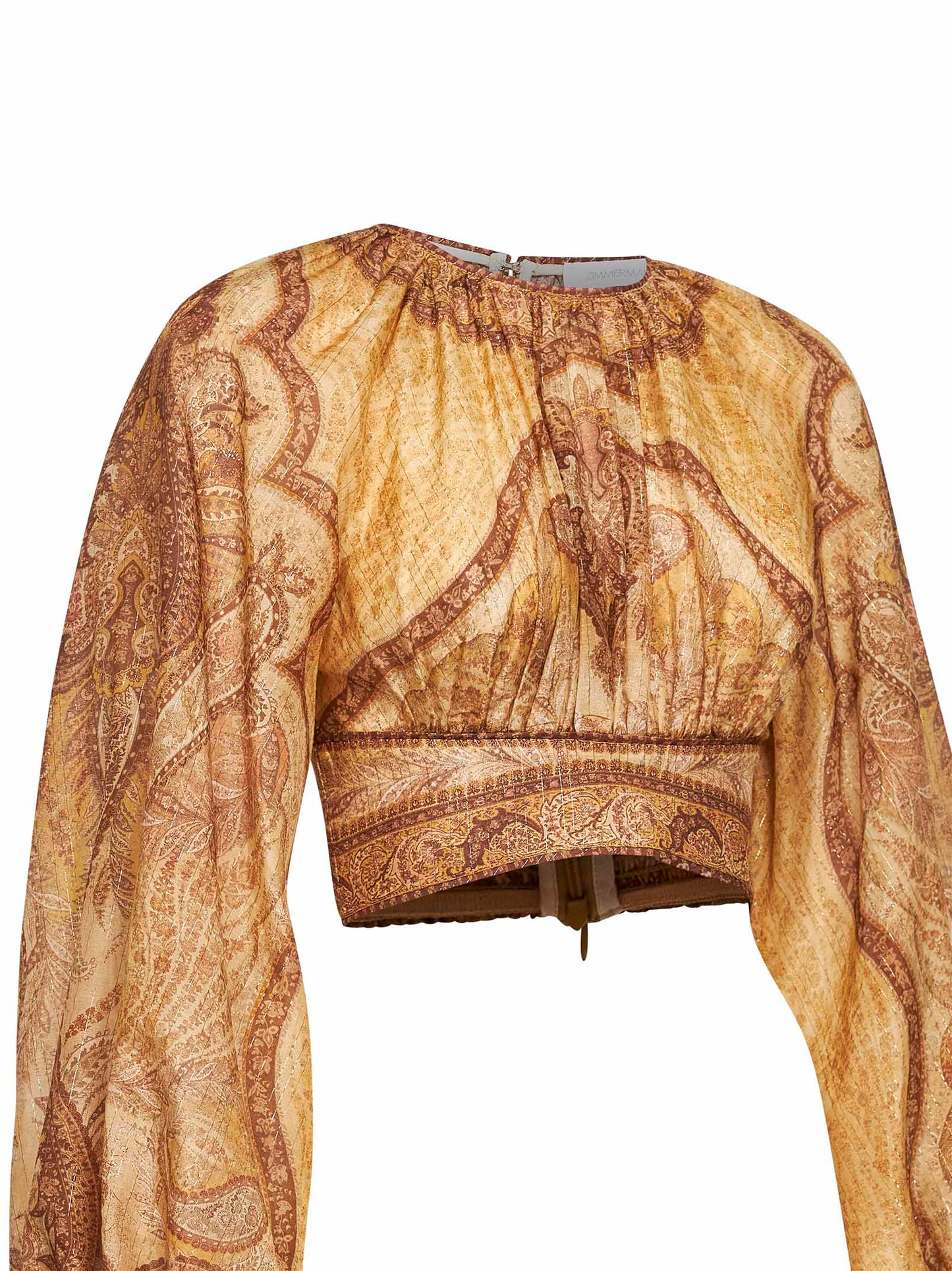 Zimmermann Women Tapestry-Print Mustard Cotton-Silk Blend Wanderlust Bodice ZIMMERMANN