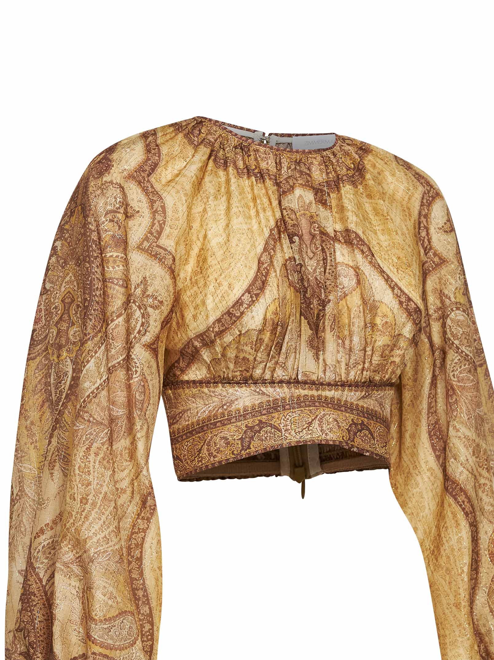 Zimmermann Women Tapestry-Print Mustard Cotton-Silk Blend Wanderlust Bodice ZIMMERMANN