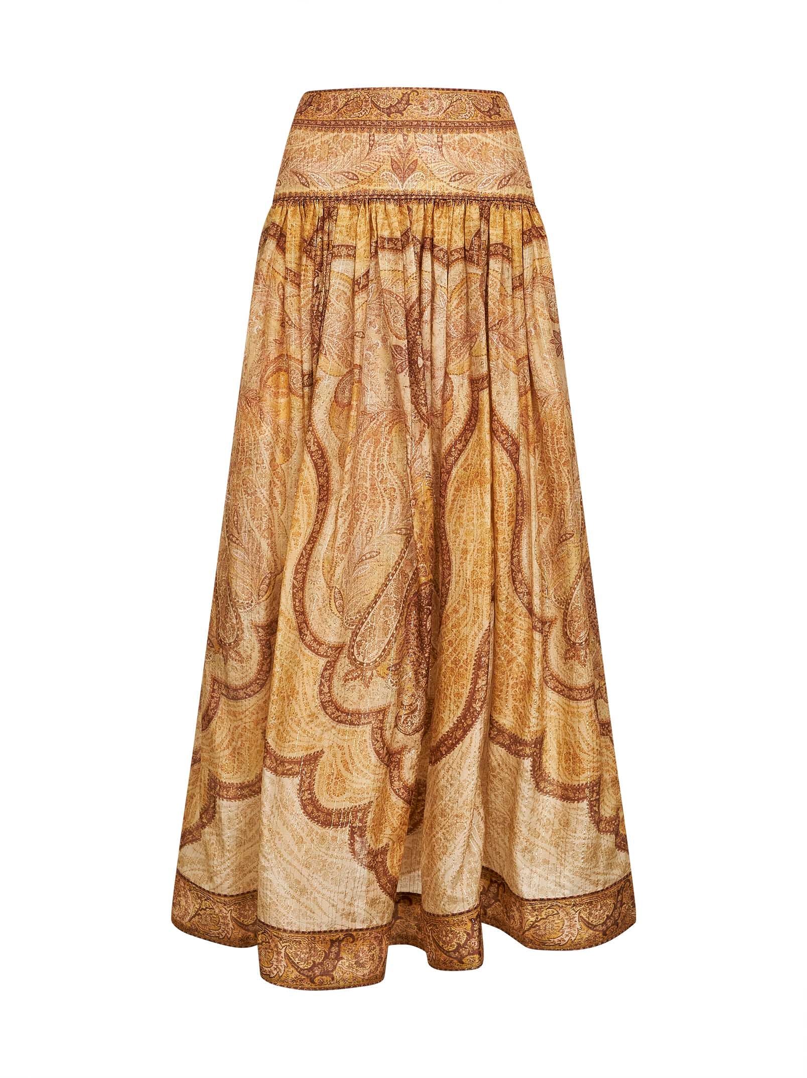 Zimmermann Women Tapestry-Print Mustard Cotton-Slik Blend Wanderlust Maxi Skirt ZIMMERMANN