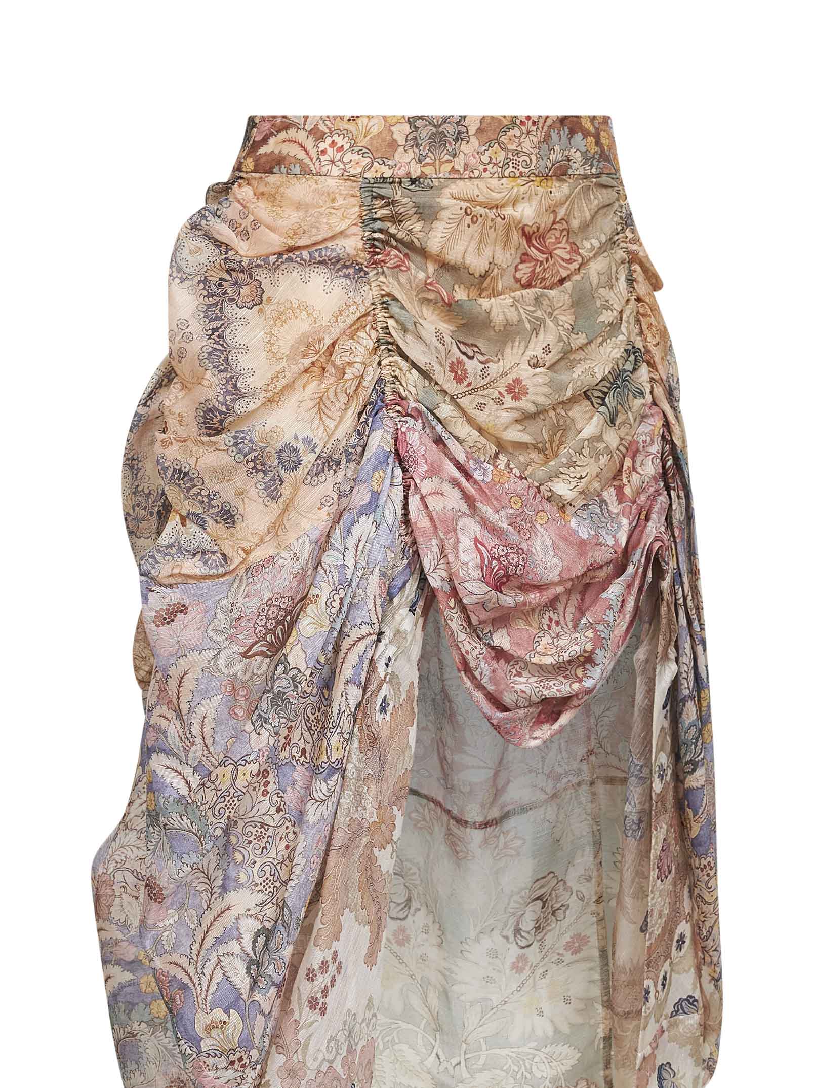 Zimmermann Women Spliced Floral Silk-Linen Blend Rebellion Midi Skirt ZIMMERMANN