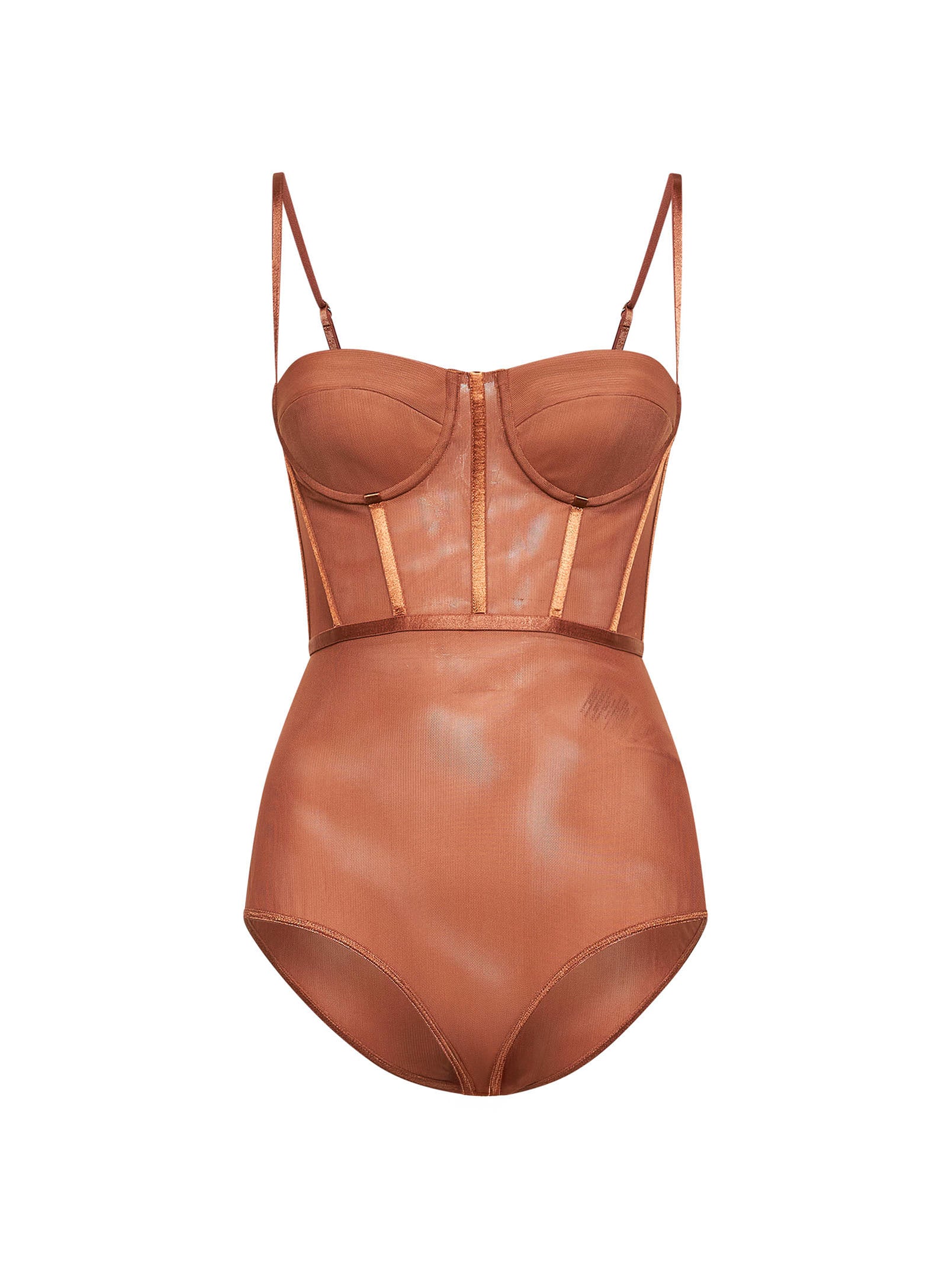 Zimmermann Women Tan Stretch Mesh Rebellion Corset Bodysuit ZIMMERMANN
