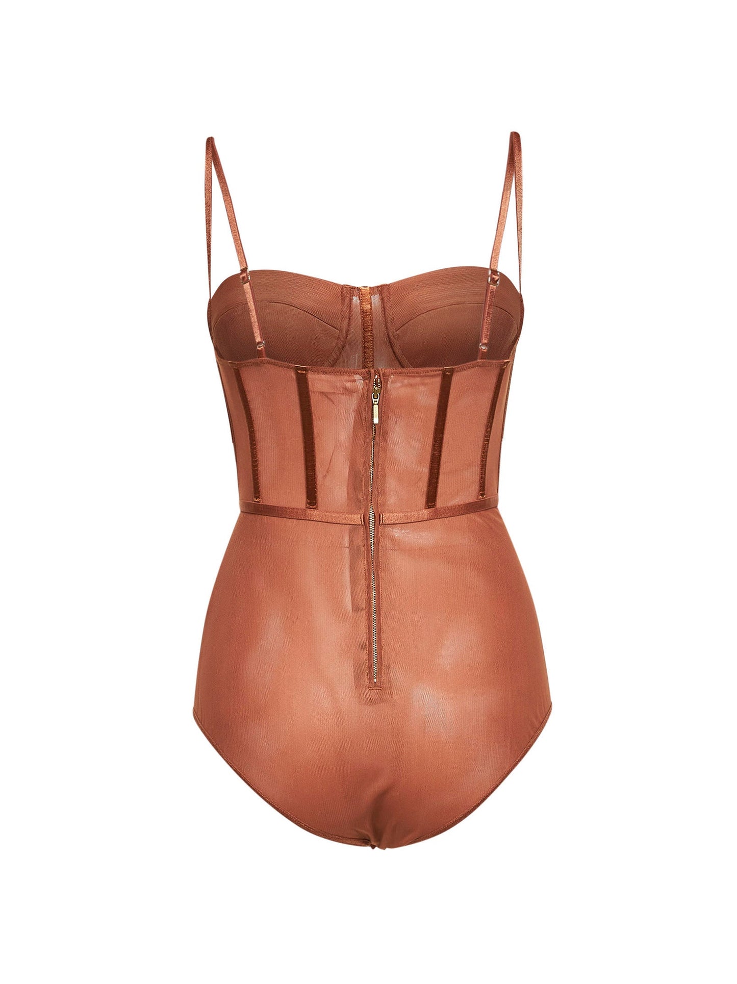 Zimmermann Women Tan Stretch Mesh Rebellion Corset Bodysuit ZIMMERMANN