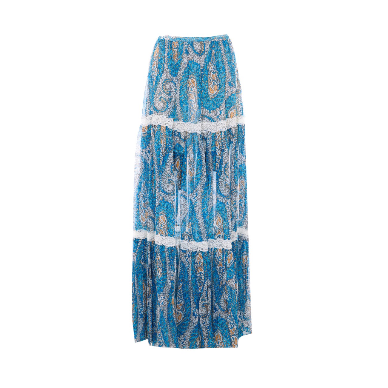 Etro Women Paisley Foliage Pattern Silk Crepon Long Skirt ETRO