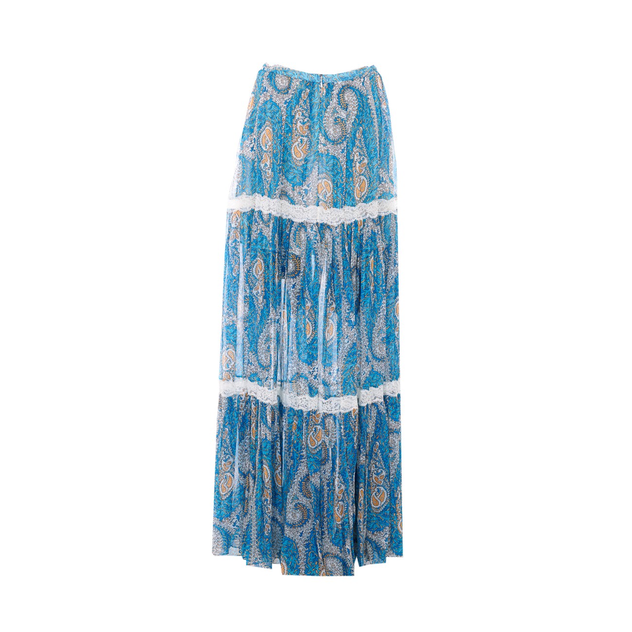 Etro Women Paisley Foliage Pattern Silk Crepon Long Skirt ETRO