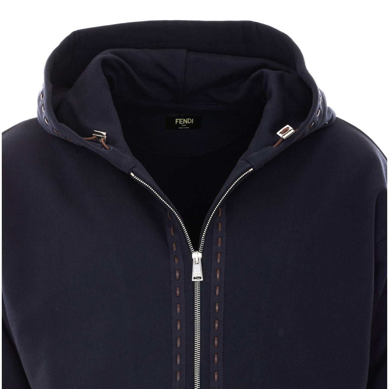 Fendi Men Patch Fendi Zip Up Hoodie With Selleria Stitching FENDI