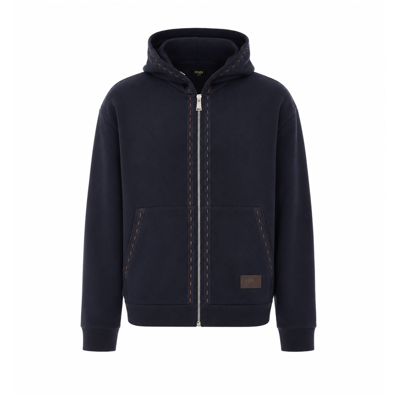 Fendi Men Patch Fendi Zip Up Hoodie With Selleria Stitching FENDI