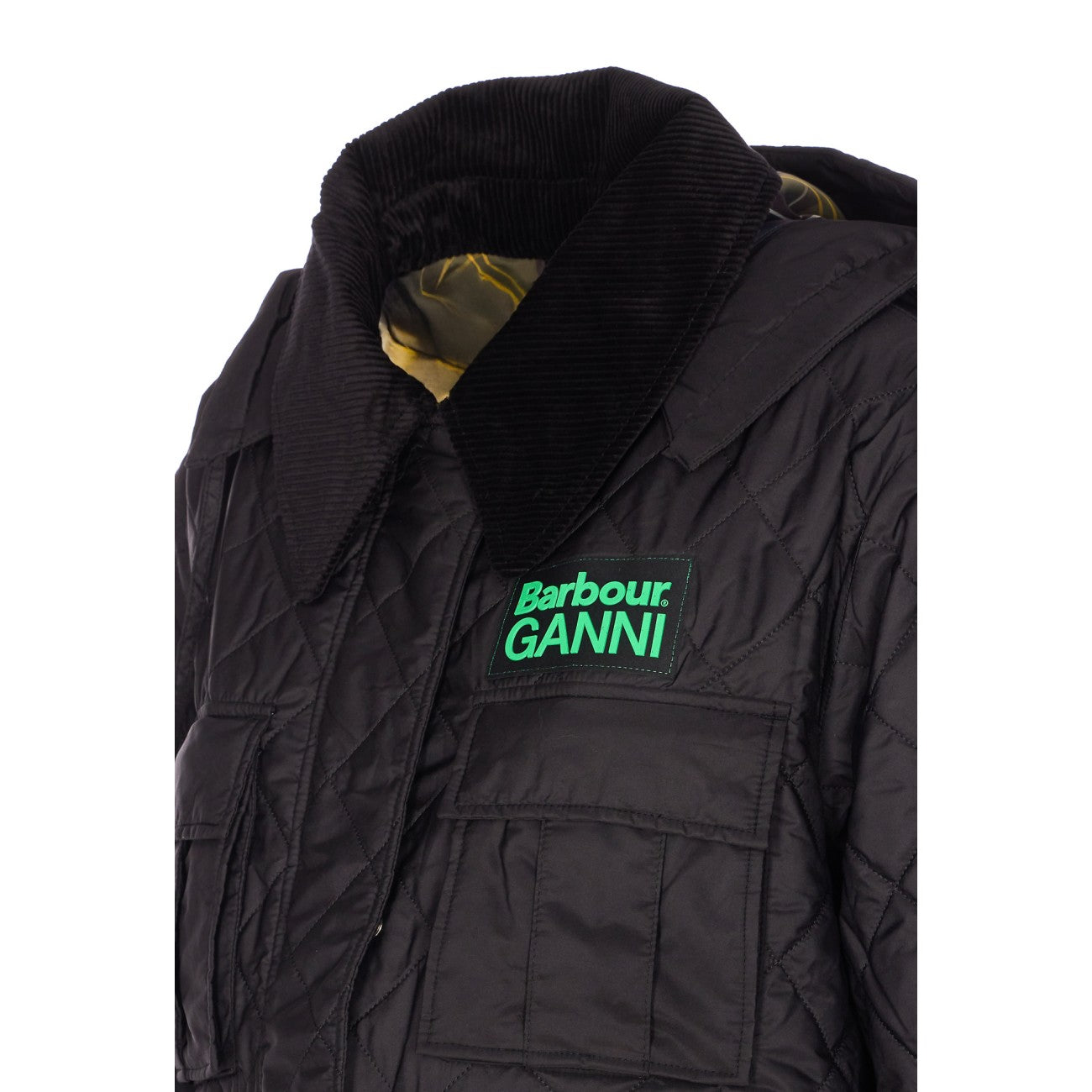 Barbour X Ganni Women Peplum Quilted Long Jacket Barbour X Ganni