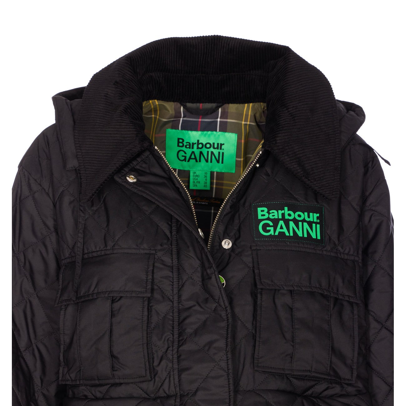 Barbour X Ganni Women Peplum Quilted Long Jacket Barbour X Ganni