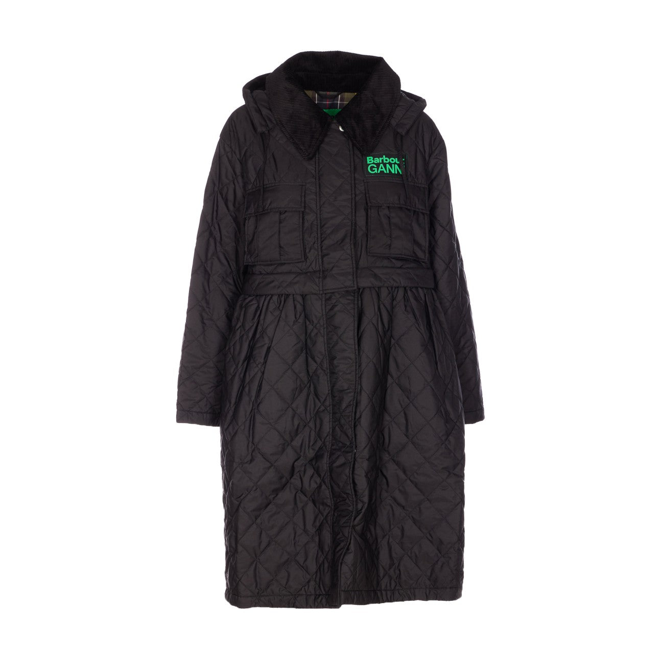 Barbour X Ganni Women Peplum Quilted Long Jacket Barbour X Ganni