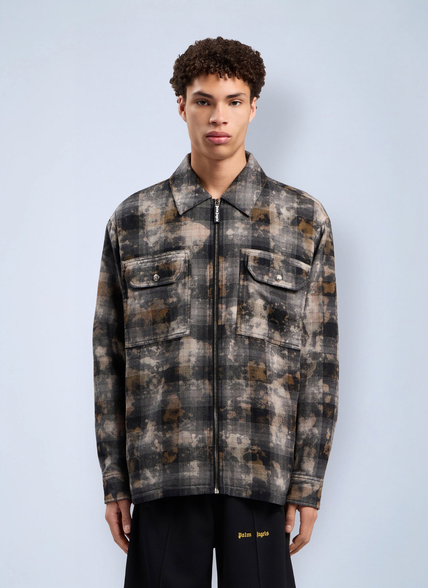 Palm Angels Men Curved Logo Check Overshirt PALM ANGELS