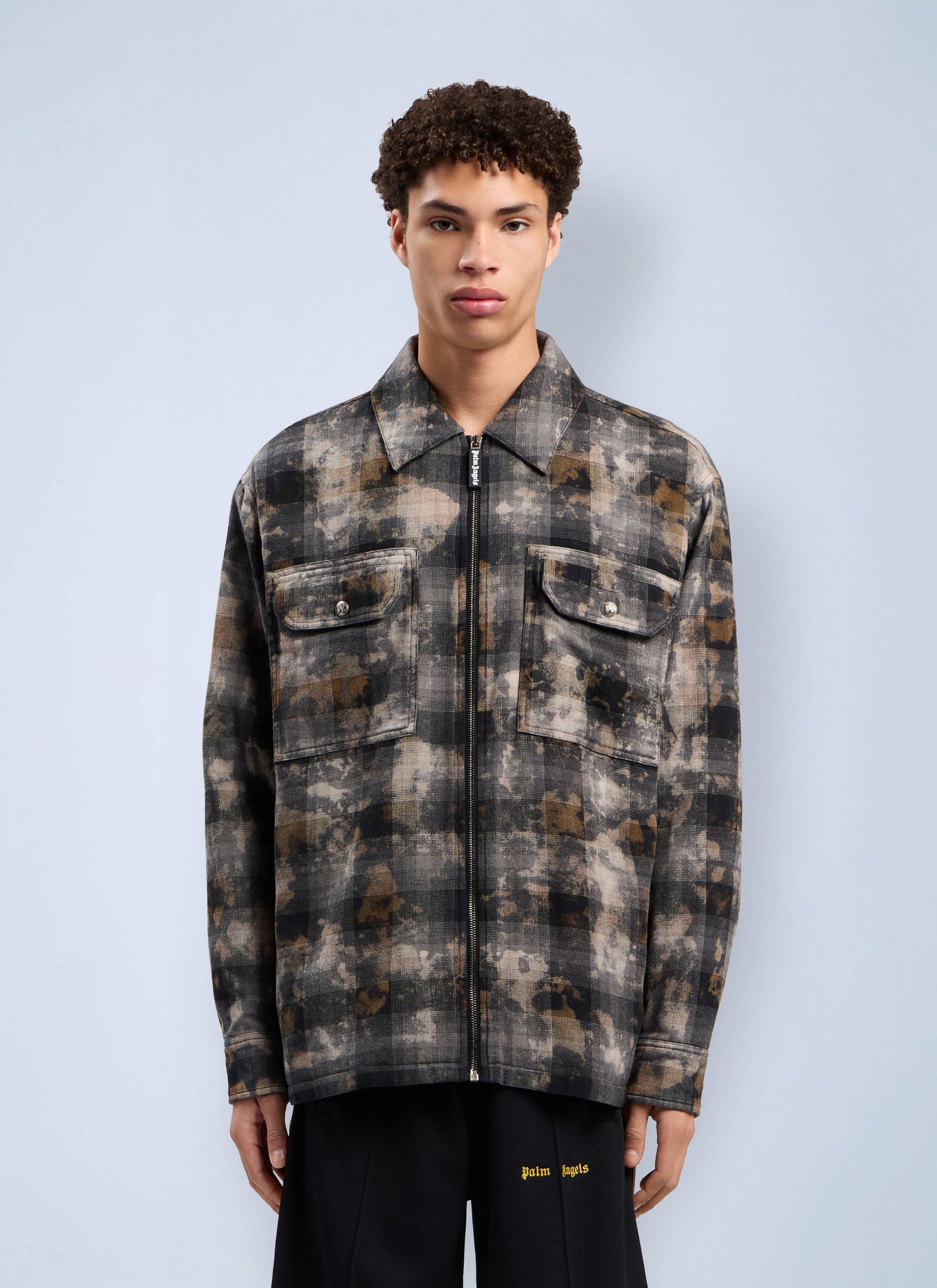 Palm Angels Men Curved Logo Check Overshirt PALM ANGELS