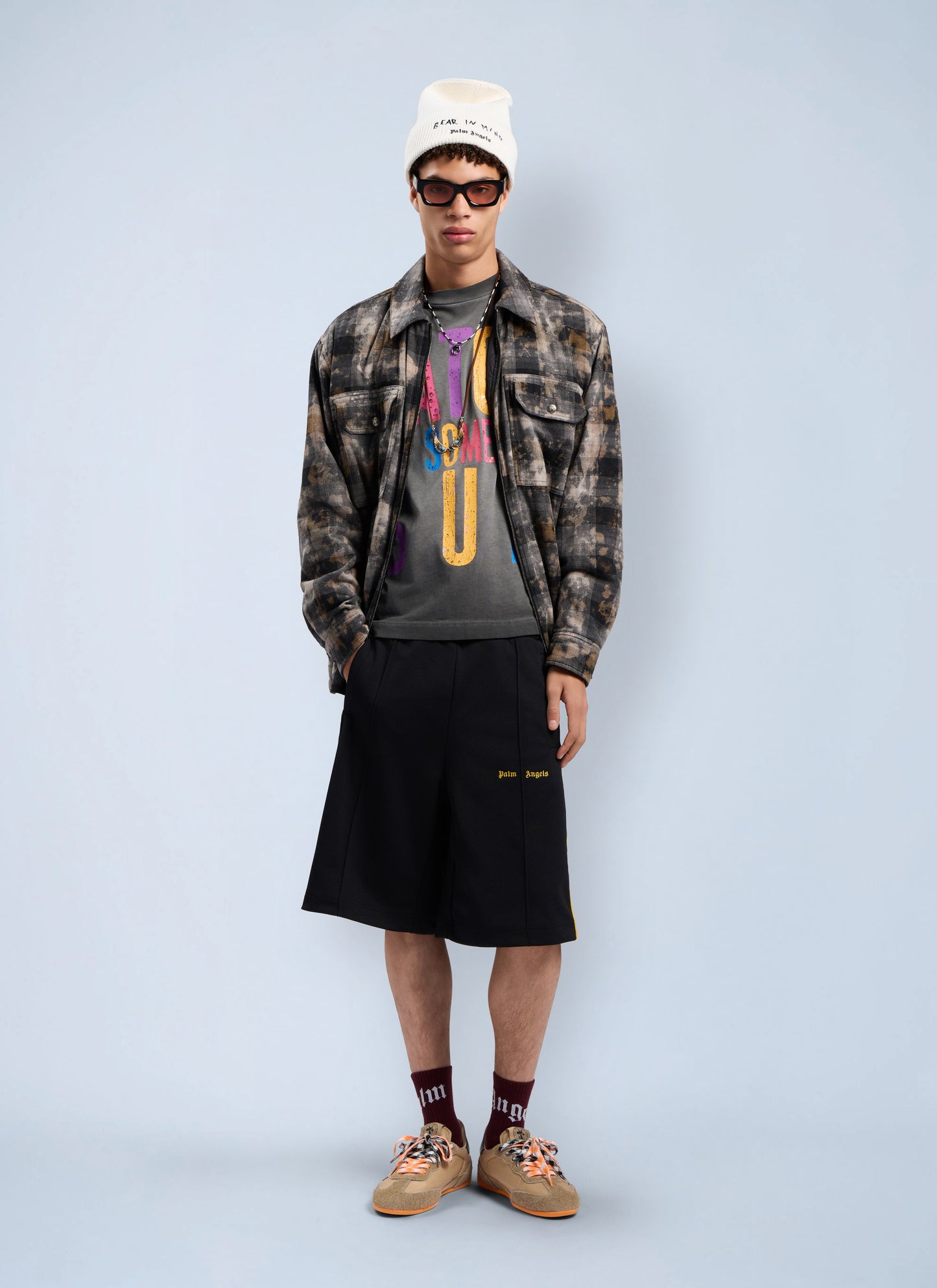 Palm Angels Men Curved Logo Check Overshirt PALM ANGELS