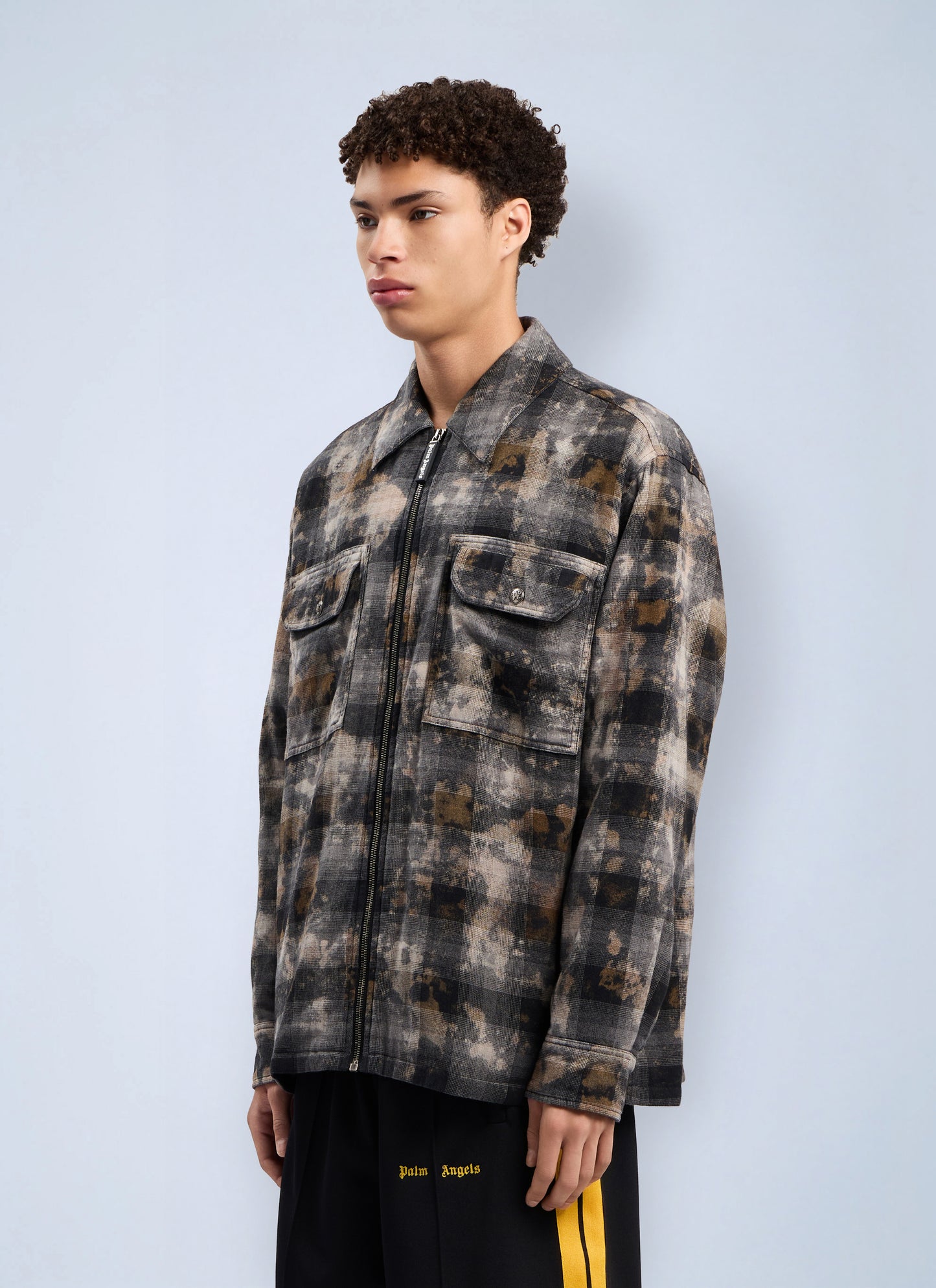 Palm Angels Men Curved Logo Check Overshirt PALM ANGELS