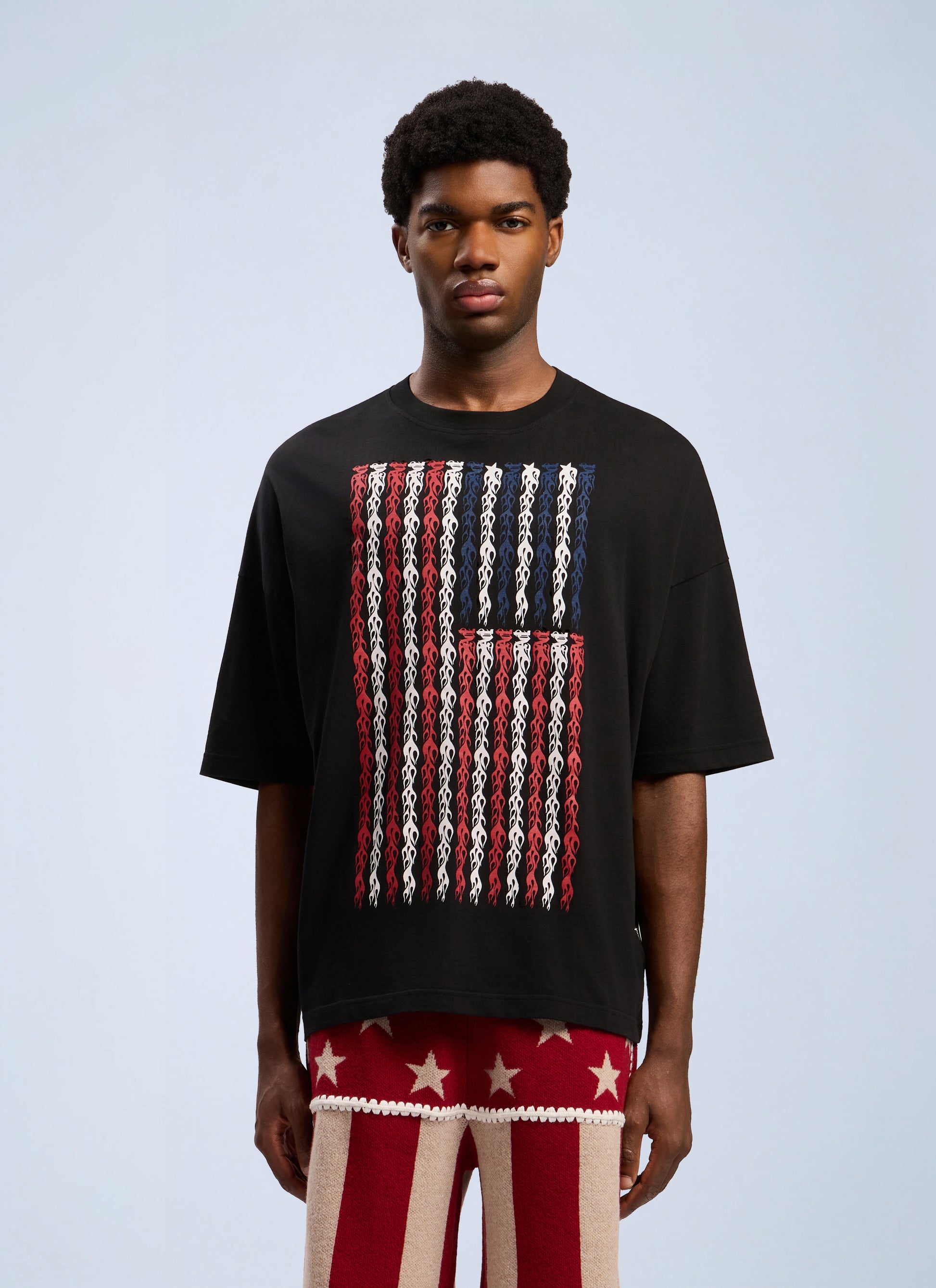 Palm Angels Men Flames Flag Loose T-Shirt PALM ANGELS