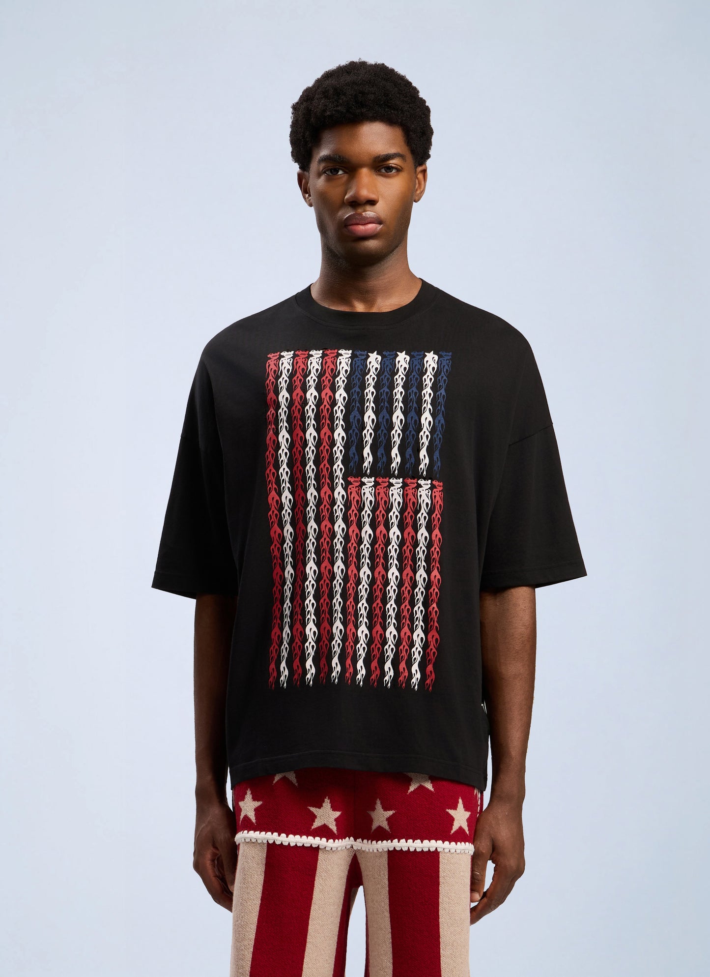 Palm Angels Men Flames Flag Loose T-Shirt PALM ANGELS